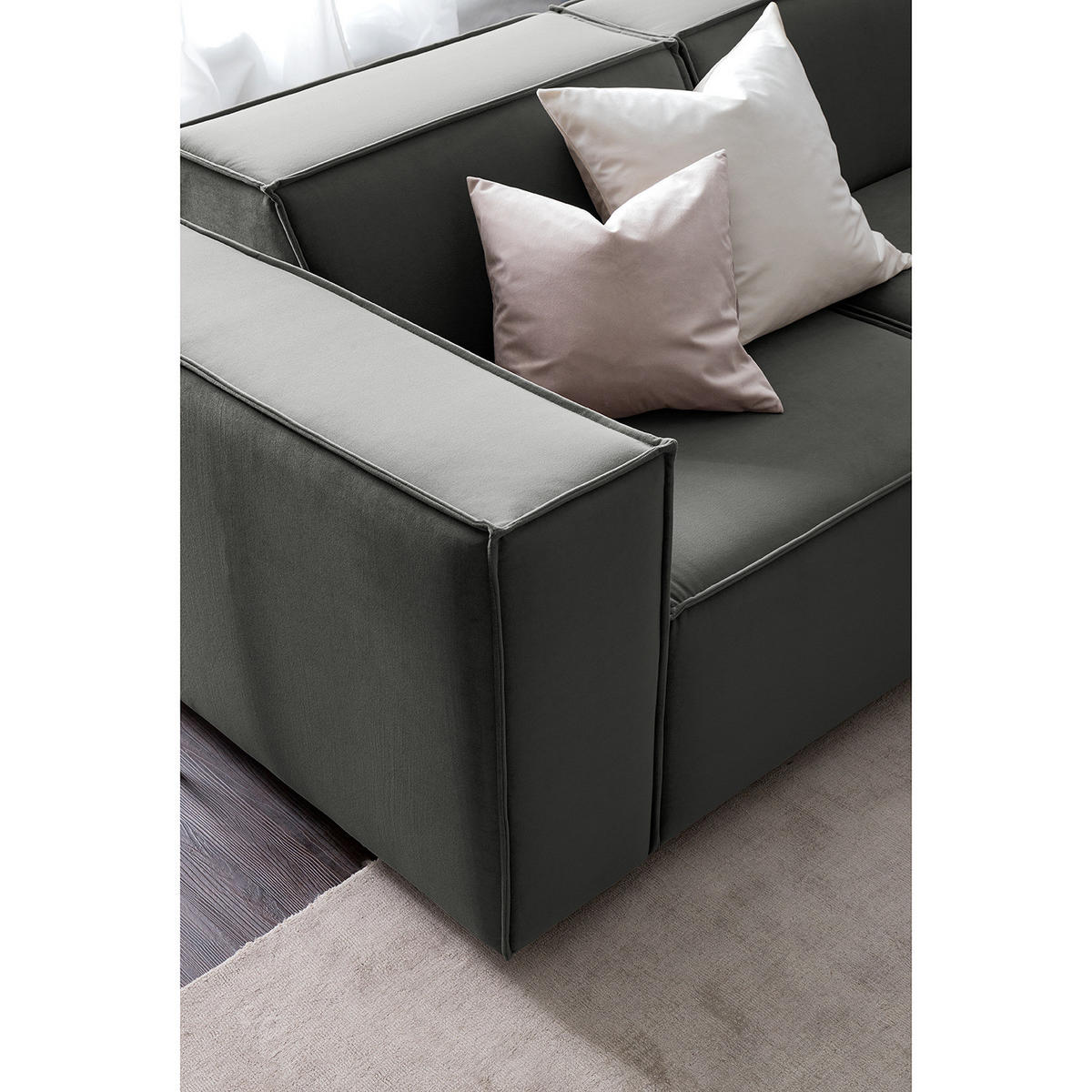 ECKSOFA mit Ottomane - Schwarz/Grau, Kunststoff/Textil (260/234cm) - home24