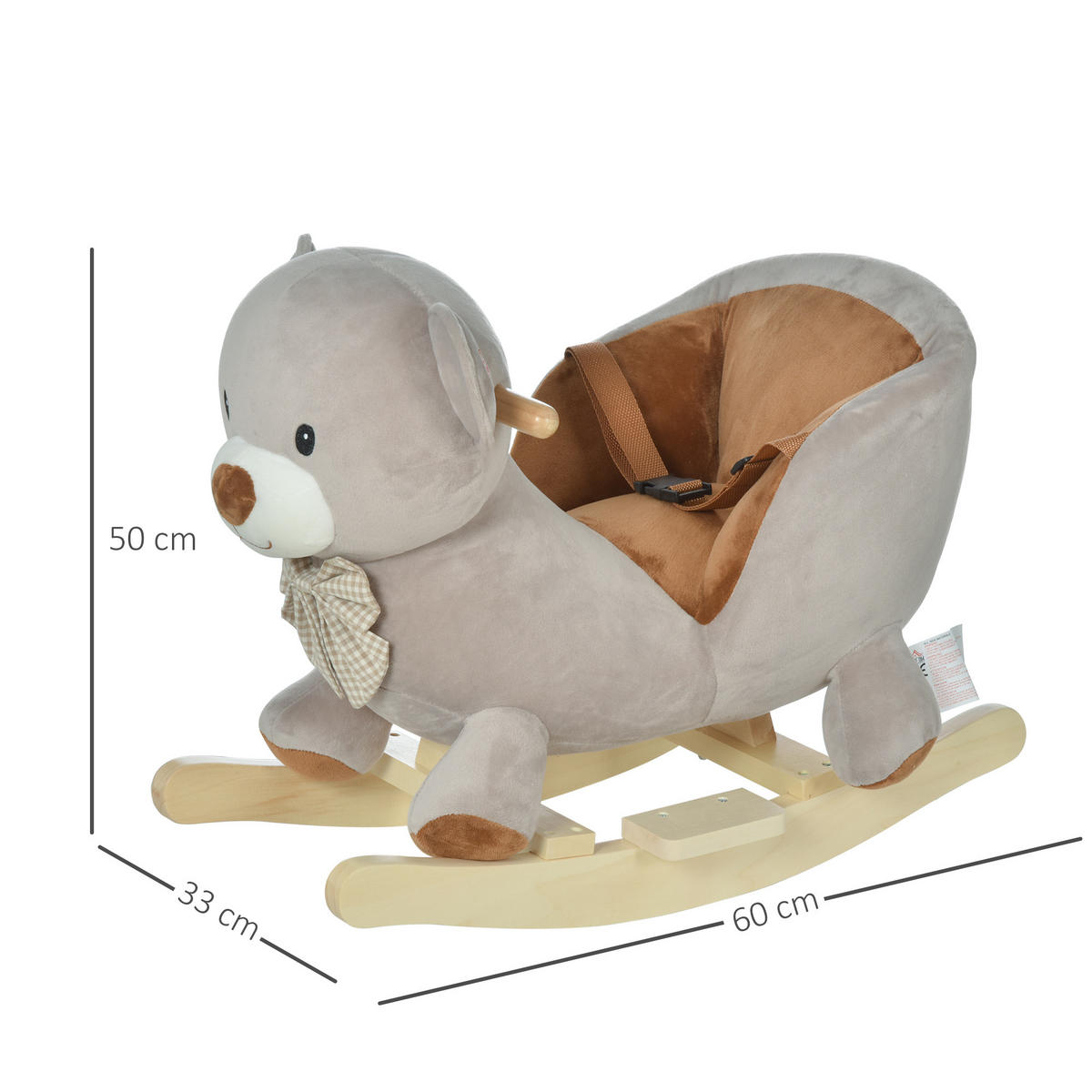 SCHAUKELPFERD DE-18232 mit Soundfunktion und Sicherheitsgurt Grau-Braun - Grau, Holz (33/50/60cm) - ComfortXL