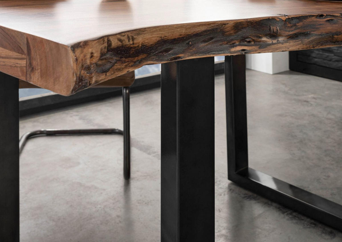 BAUMTISCH Akazie 140x90x77 natur lackiert / U-Beine anthrazit glänzend FREEFORM 5 - Anthrazit/Naturfarben, Holz (140/90/77cm) - Massivmoebel24