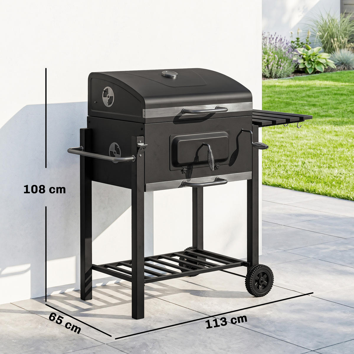 SMOKER DE-10162 höhenverstellbares Kohlefach, 2 Grillroste Schwarz - Schwarz, Metall (65/108/113cm) - ComfortXL