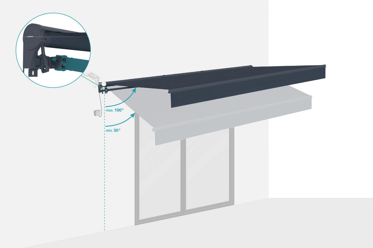 HALBKASSETTENMARKISE Fazzio Graue 4m x 3m motorisierte - Premium-Leinwand 320g/m² - Grau, Metall (400/270/300cm) - Cazeboo