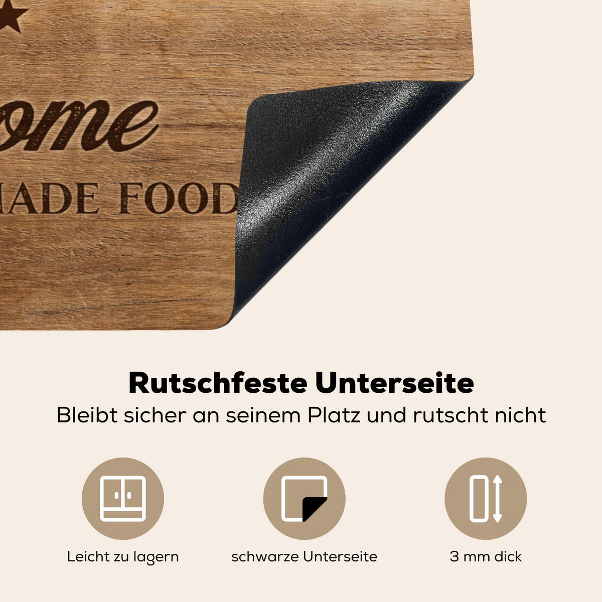 HERDABDECKPLATTE Zitat - Bistro - Guten Appetit - Süßes Zuhause - Holzmaserung 81x52 cm - Braun, Kunststoff (81.2/0.2/52cm) - MuchoWow