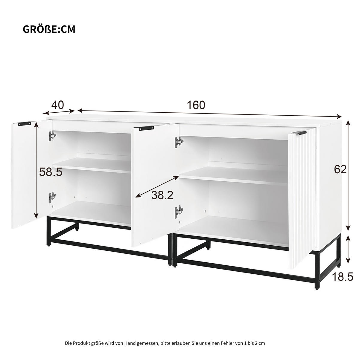 SIDEBOARD in Weiß mit Wellen-Optik Tür und Metallgriffen, 160/40/80 cm, Weiß - Weiß, Holzwerkstoff (160/80/40cm) - Redom