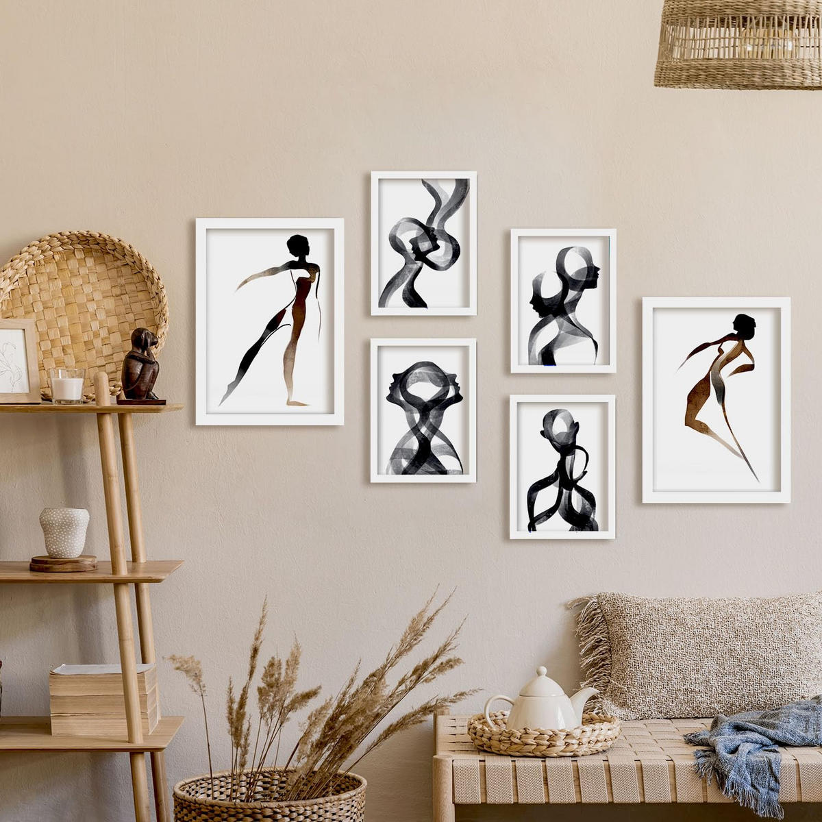 POSTER Set Mit 6 Body Virtue 2 in abstrakten Liebhabern Größe A3 & A4 Weißer Rahmen - Weiß, Papier (29.7/1cm) - Nacnic