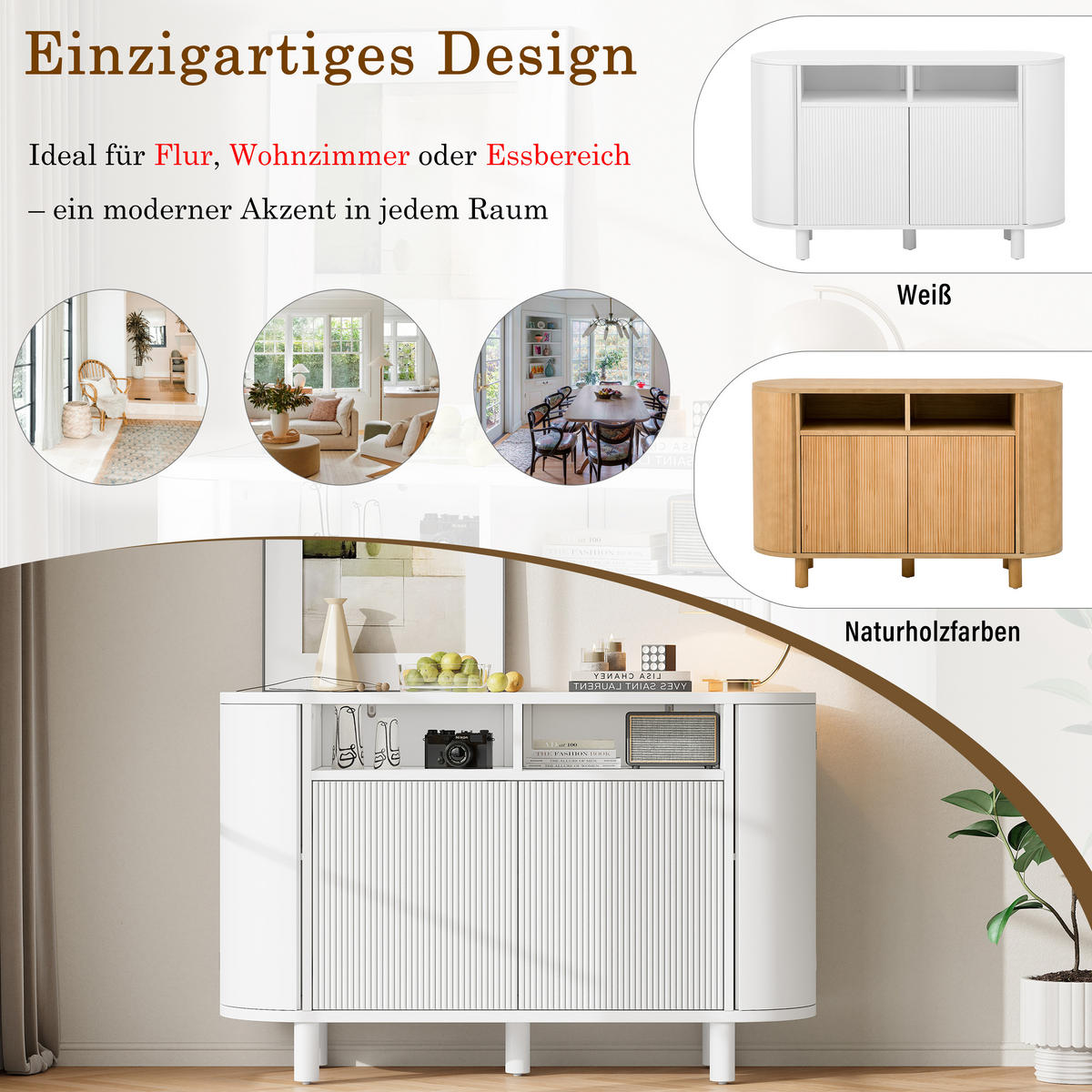 SIDEBOARD mit Stauraum und küchenähnlichen Türen, Weiß - Weiß, Holzwerkstoff (120/77/38cm)