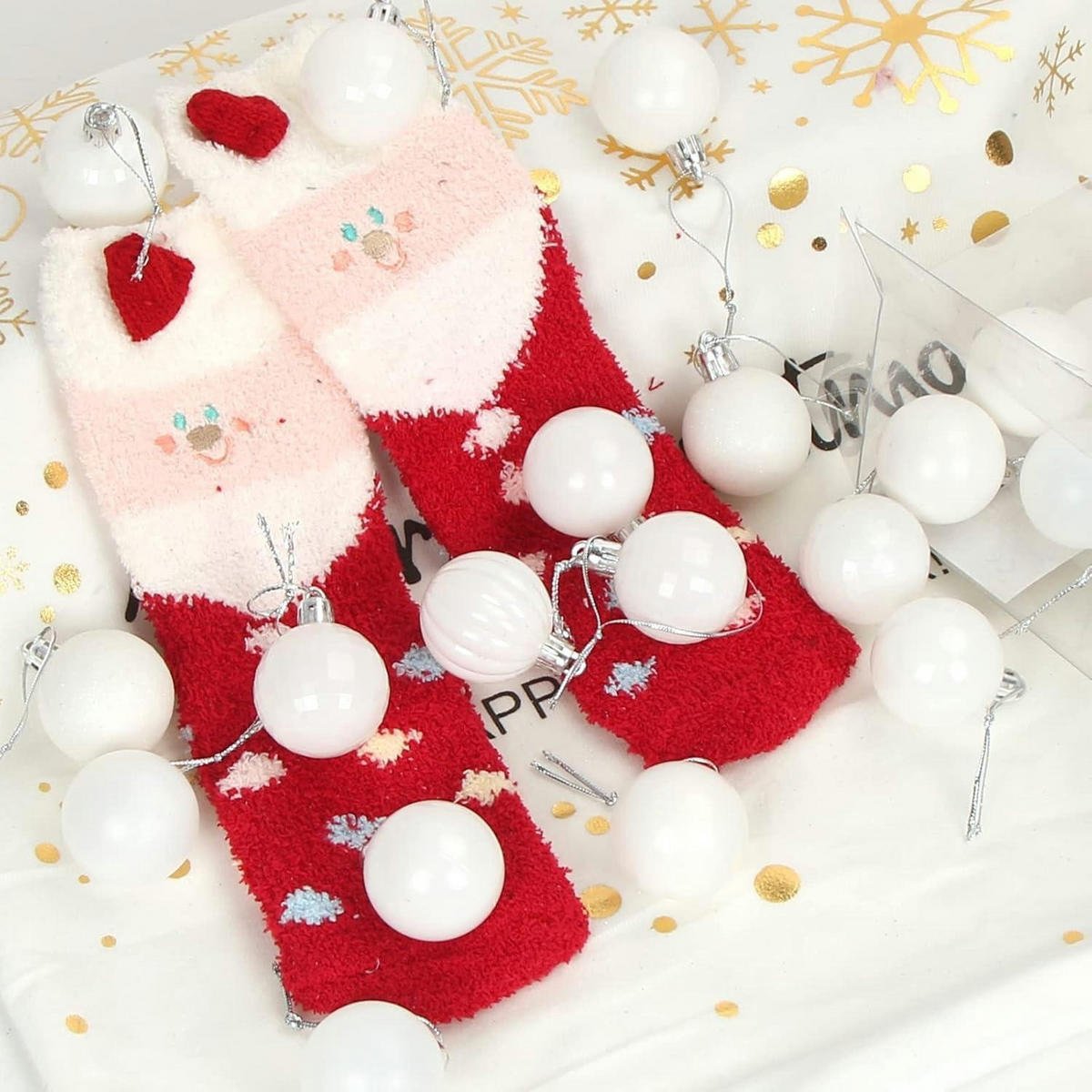 WEIHNACHTSKUGELN 36 Stück 4 cm Set Kunststoff Weiß - Weiß, Kunststoff (4/4/4cm)