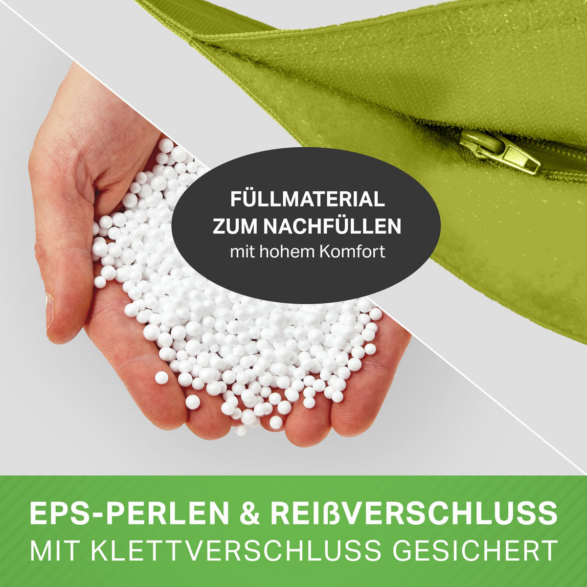 XXL-SITZSACK + Pouf 2er Set - 140x180cm - Grün, Textil (140/25/180cm) - Green Bean