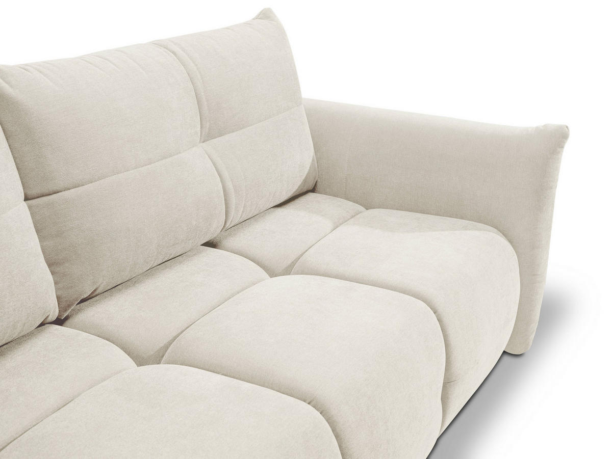 BETTSOFA MODA Creme Chenille-Stoff mit Schlaffunktion - Creme, Holz (245/86/110cm) - MASSENO