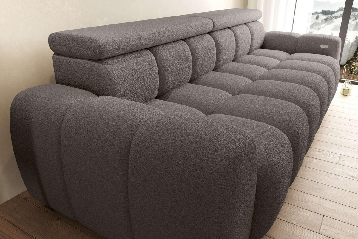 BIGSOFA ALESSIO Bouclé-Stoff Braun mit elektrischer Sitztiefenverstellung - Braun, Kunststoff/Textil (248/77/108cm) - 99rooms