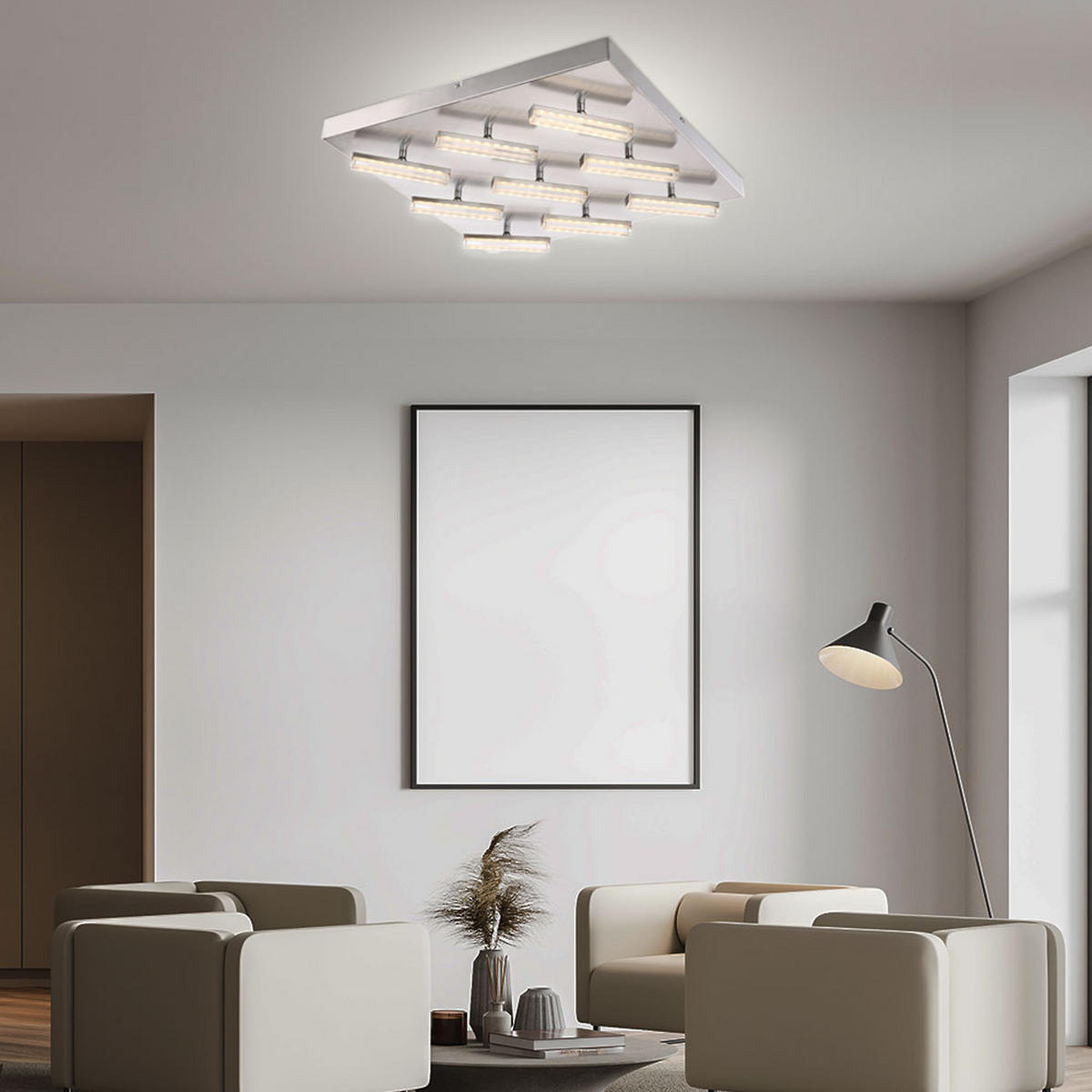 LED DECKENLEUCHTE Metall Silber 9 Flammig - Silberfarben, Metall (55/55/9cm) - Globo Lighting