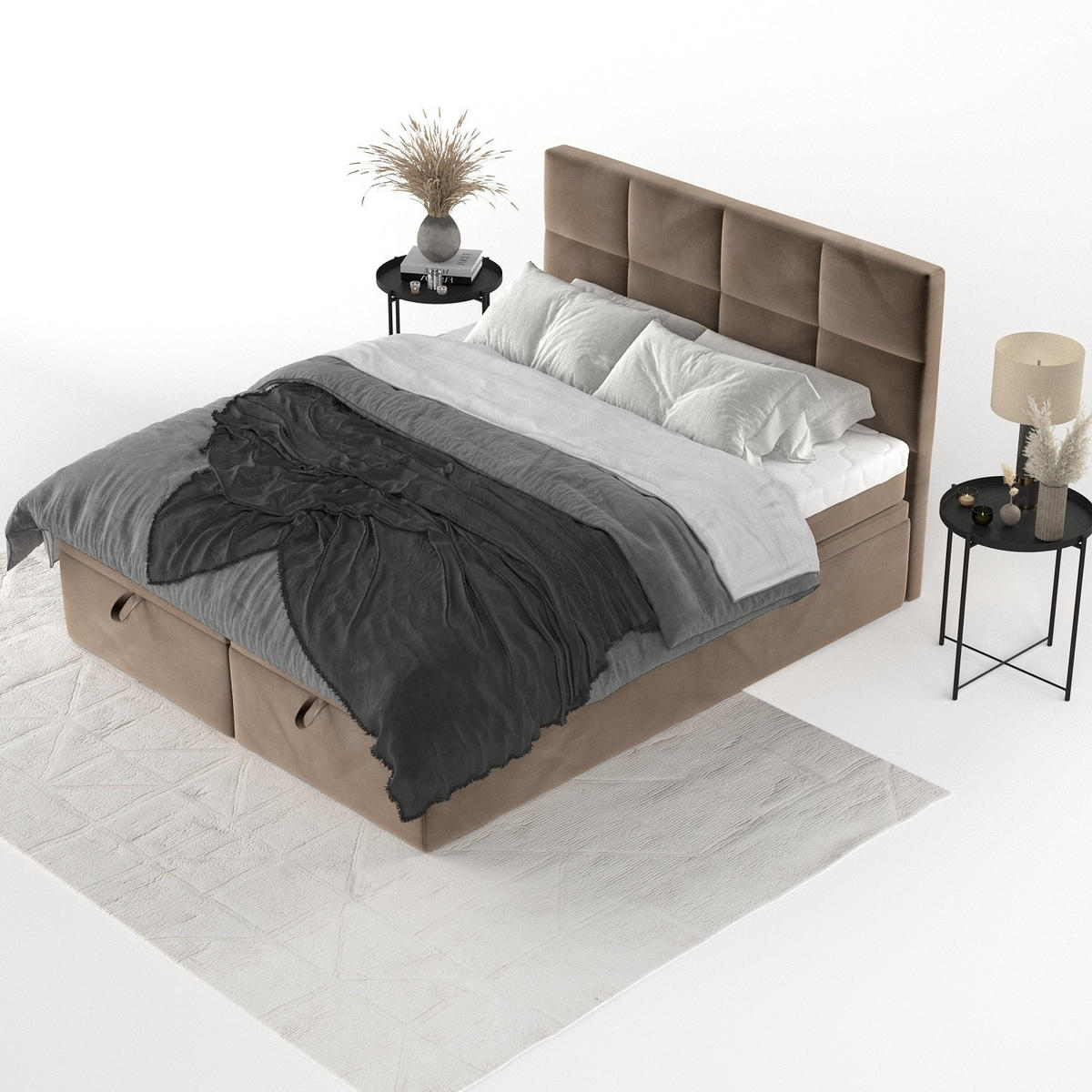 BOXBETT Tessa 200/200 cm Braun im Paros Stoff - Schwarz/Braun, Holz/Holzwerkstoff (200/200cm) - AltaBeds