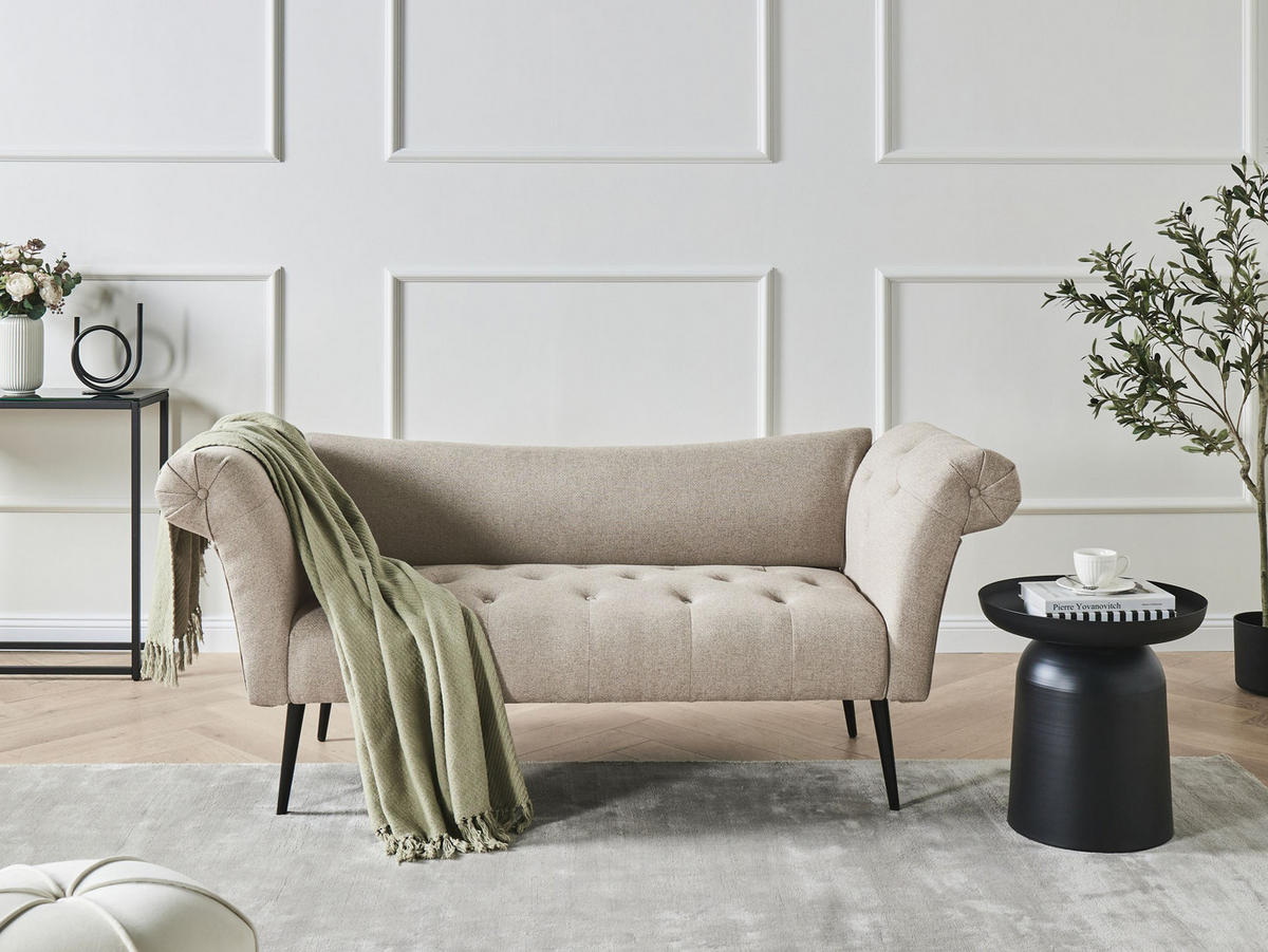 ČALOUNĚNÉ LEHÁTKO CHAISE LONGUE Látka Světle hnědé Nantilly - černá/hnědá, textil (175/76/69cm) - Beliani