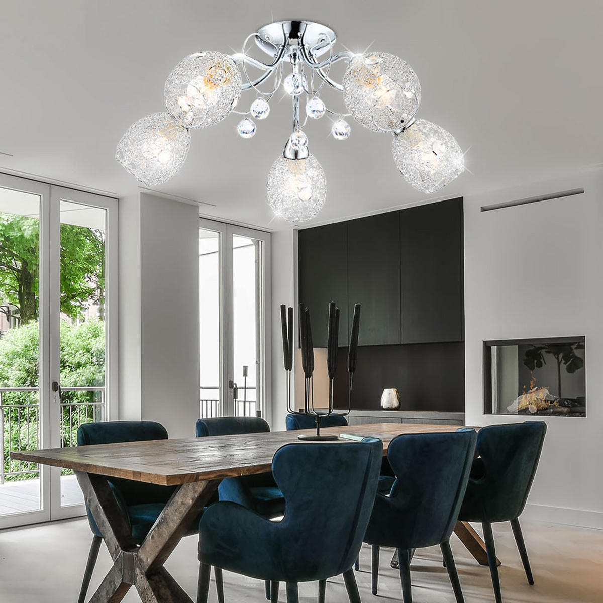 LED DECKENLEUCHTE Chromgeflecht Silber - Silberfarben, Glas (54/54/22cm) - Globo Lighting