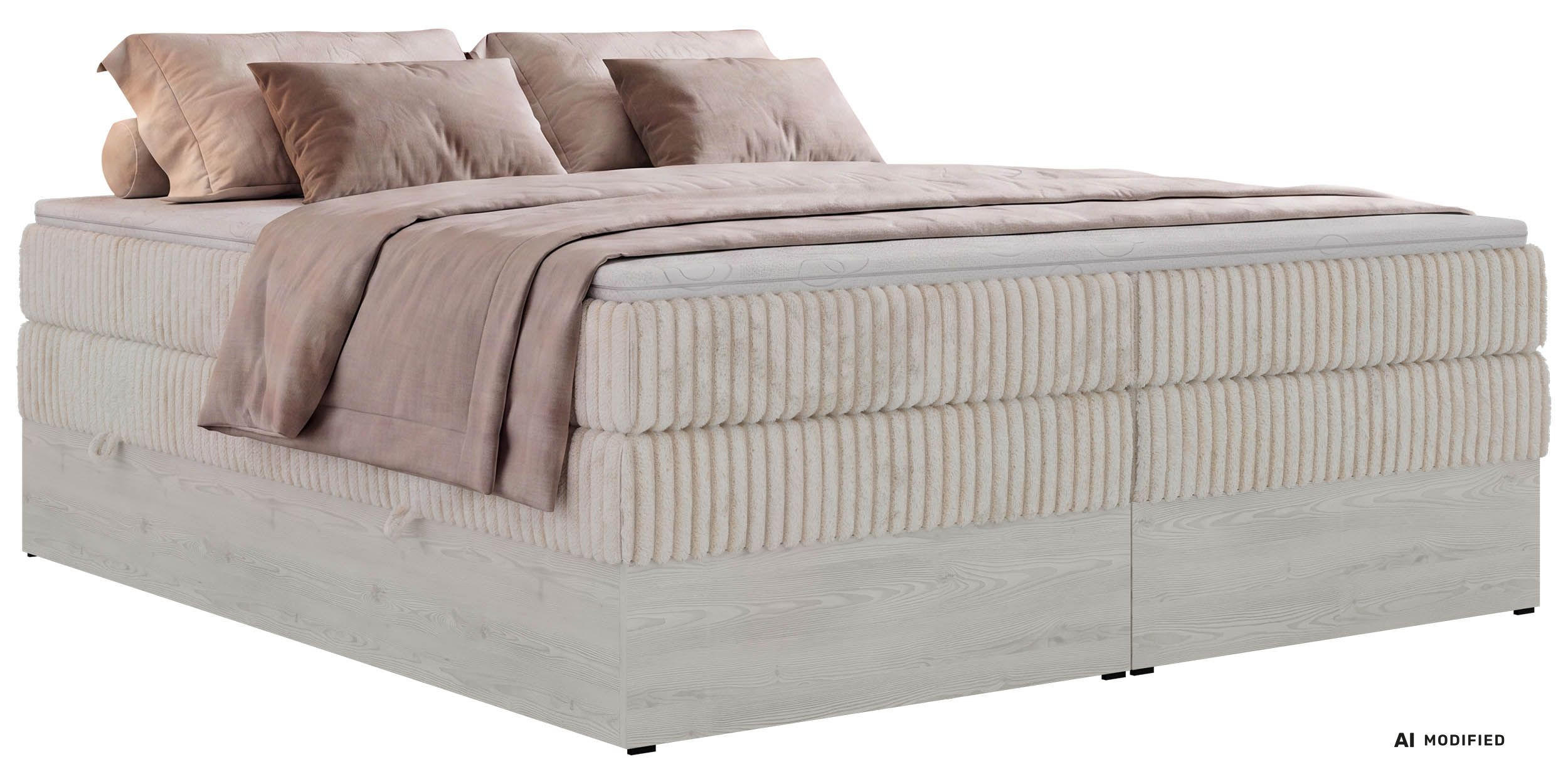 BOXSPRINGBETT NORDIC ZERO KING 200/200 - Beige Cord - Topper Visco - H3 - Beige/Schwarz, Kunststoff/Textil (200/200cm) - MKS