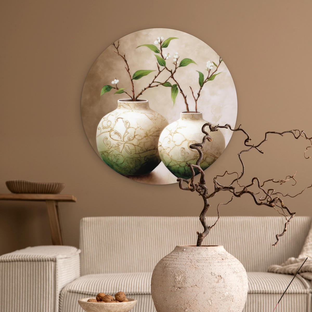 WANDBILD Blumen - Vase - Weiß - Botanisch - Beige 60x60 cm - Ecru, Kunststoff (60/60cm) - MuchoWow