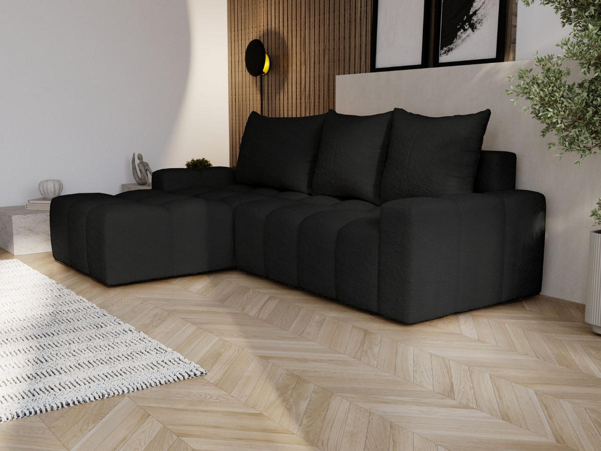 ECKSOFA Bresso Bouclé-Stoff Schwarz - Schwarz, Holz/Textil (255/168cm) - Graingold