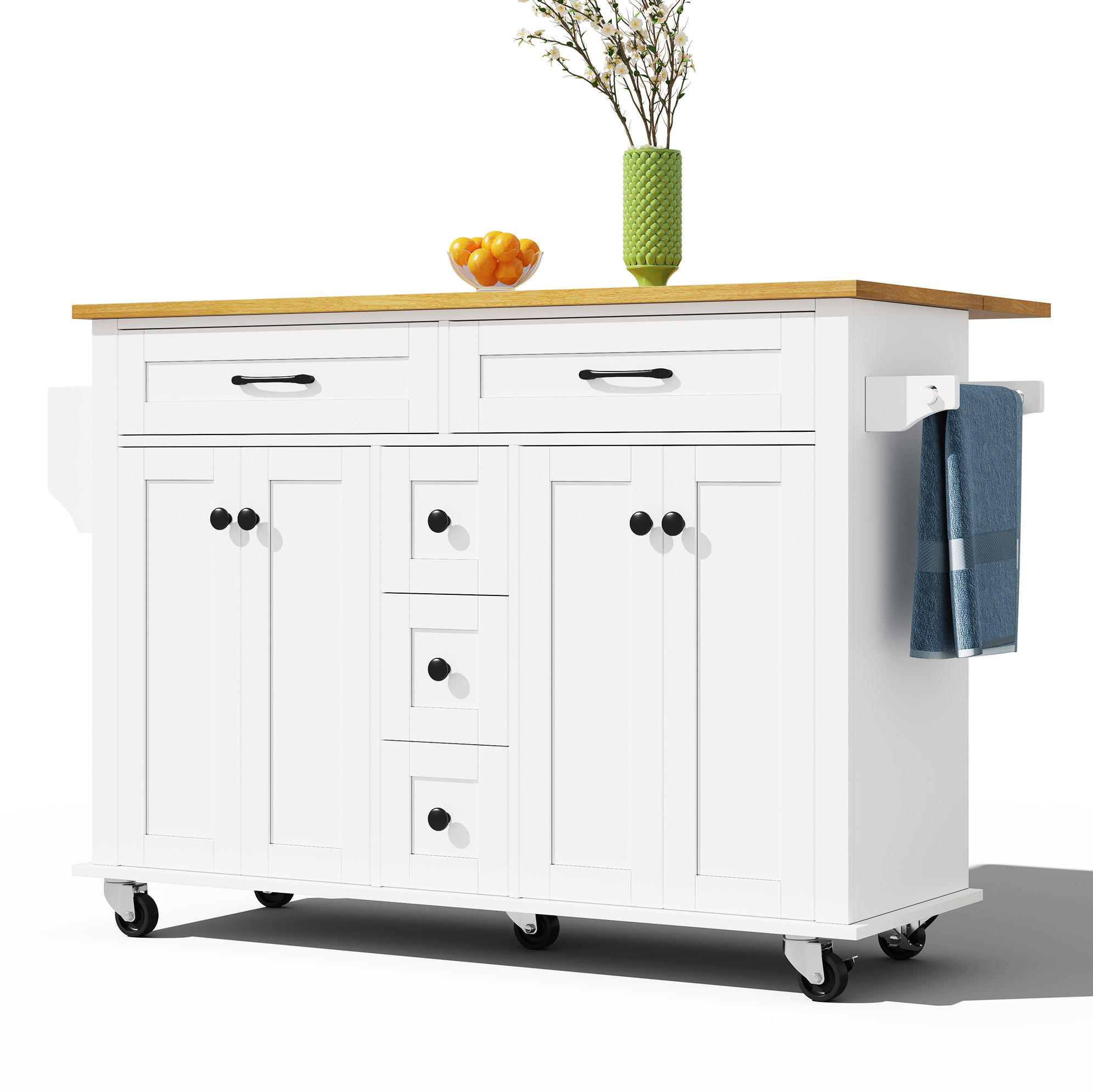 KÜCHENWAGEN mit ausklappbarer Arbeitsplatte 140 x 40/65 x 89 cm MDF Weiß/Natur - Weiß, Holz (65/89/140cm) - Beauniv