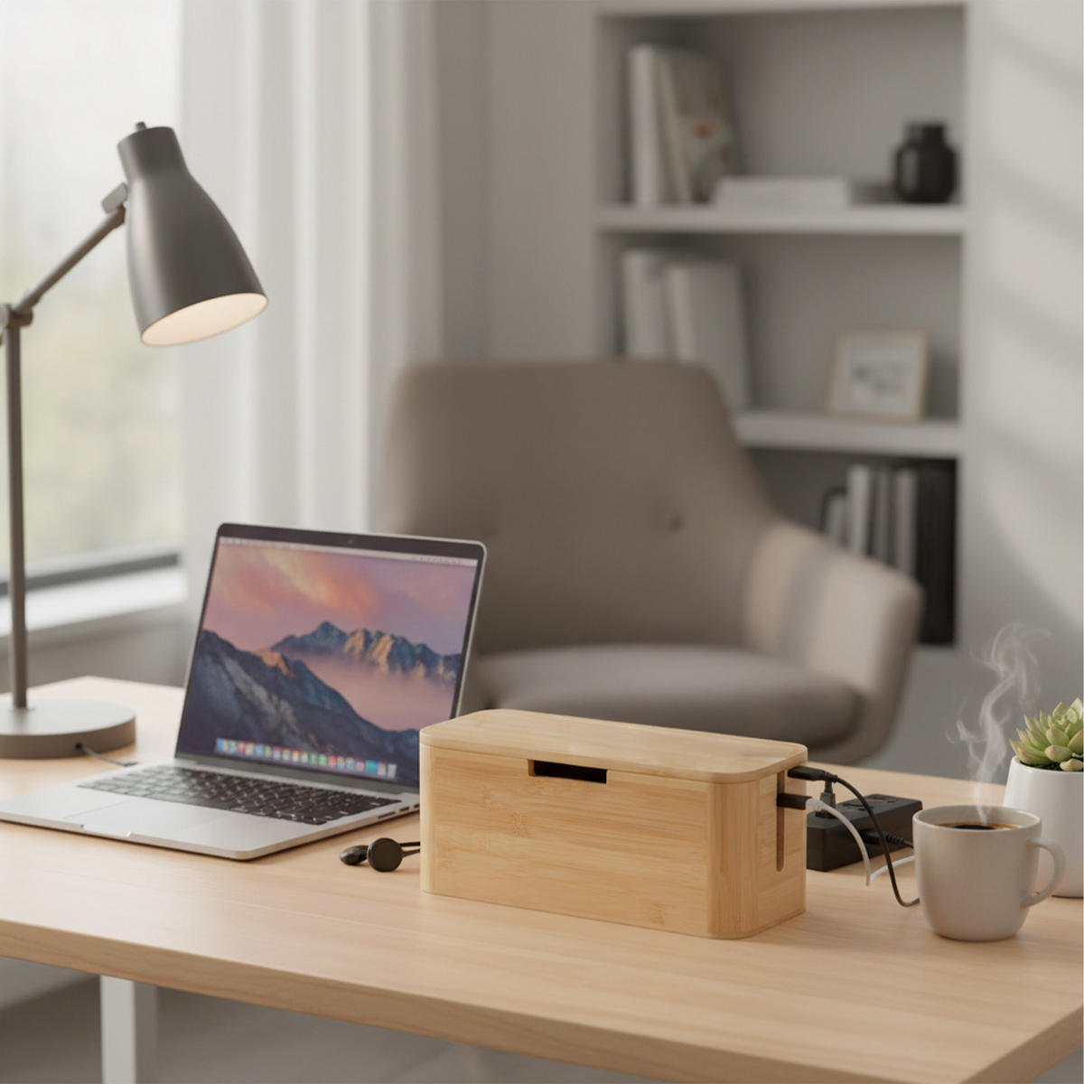 KABELBOX - Hellbraun, Holz/Metall (13.5/34/14.5cm) - Relaxdays