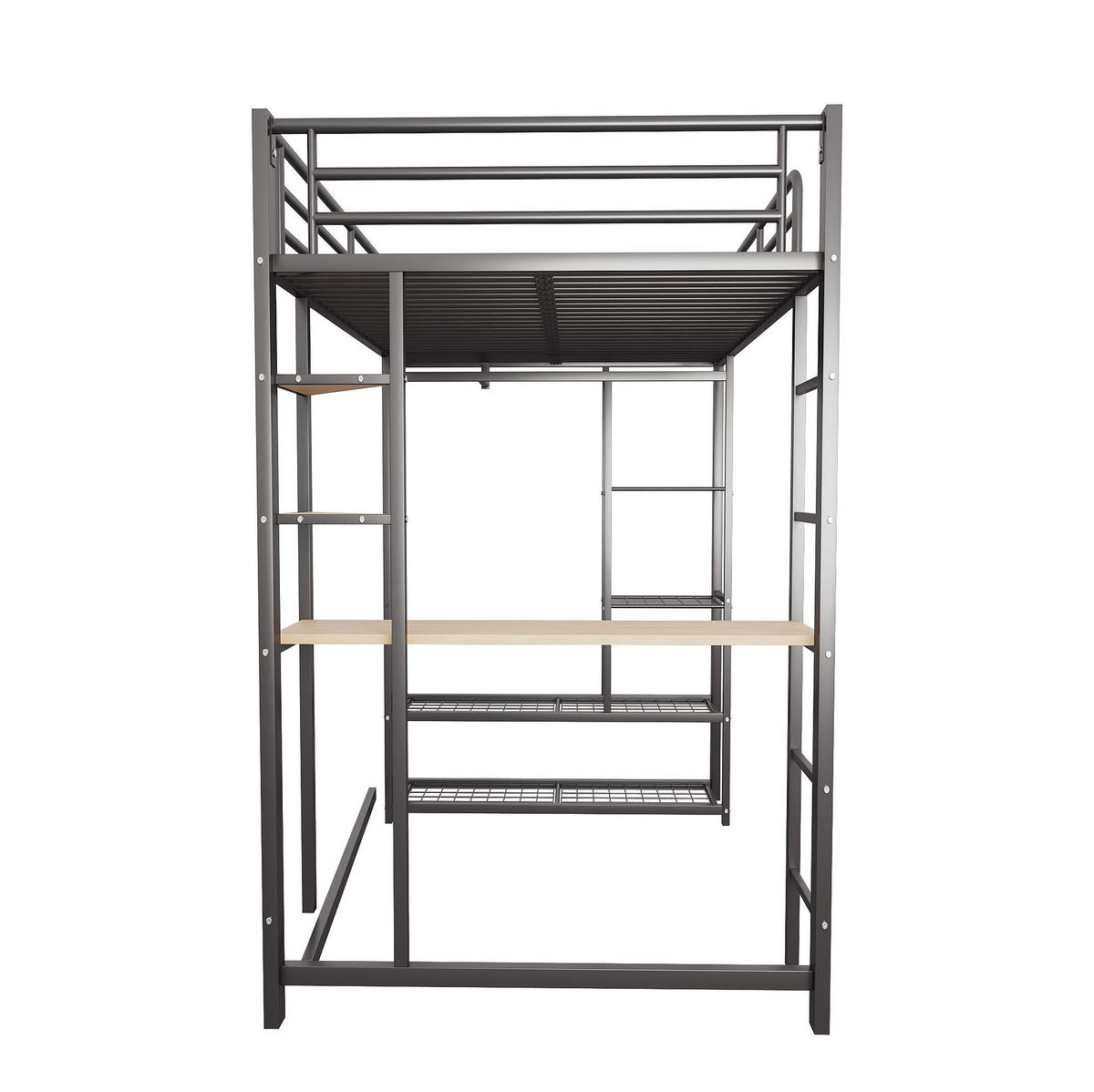 HOCHBETT 90/200 cm Schwarz aus MDF und Metall mit Schreibtisch - Schwarz, Metall (90/200cm) - OKMYHOME