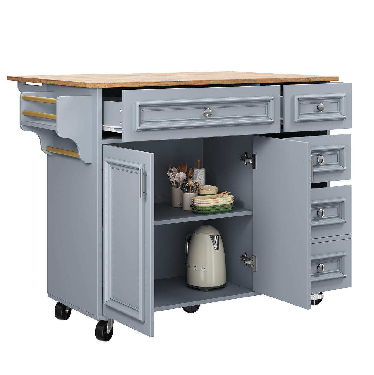 KÜCHENINSEL klappbar 110 cm Baby Blue - Blau, Holz (75/92/130cm) - Beauniv