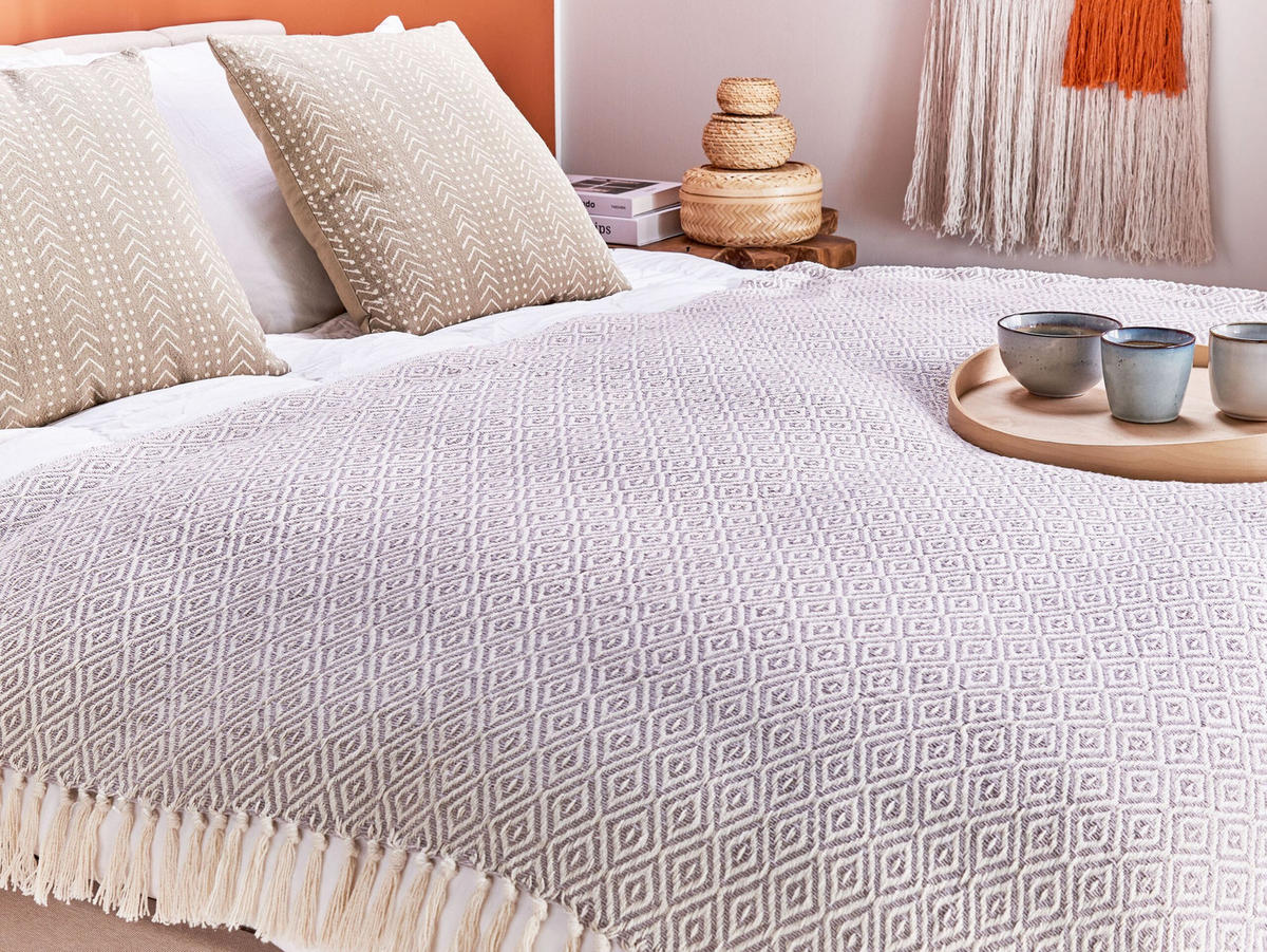 DECKE Helles Beige Mityal 125/150 cm - Beige, Naturmaterialen/Textil (125/150cm) - Beliani