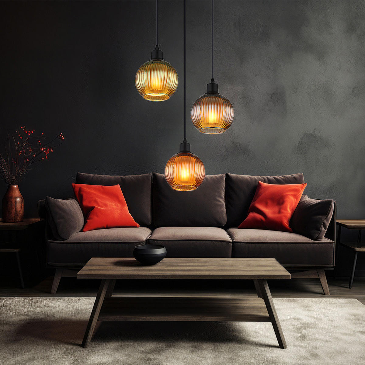 HÄNGELEUCHTE Metall Schwarz-matt ZUMBA - Multicolor, Glas (36/36/120cm) - Globo Lighting