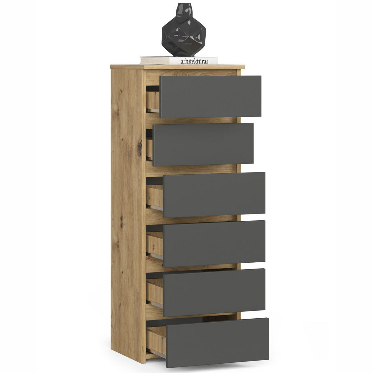 KOMMODE Eiche Artisan, Graphit Grau 109/40/35 - Eiche Artisan, Holzwerkstoff (40/109/35cm) - RAUMHIRSCH FURNITURE