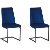 ESSZIMMERSTUHL 2er-Set Samtstoff Blau Lavonia - Blau, Textil/Metall (47/95/50cm) - Beliani