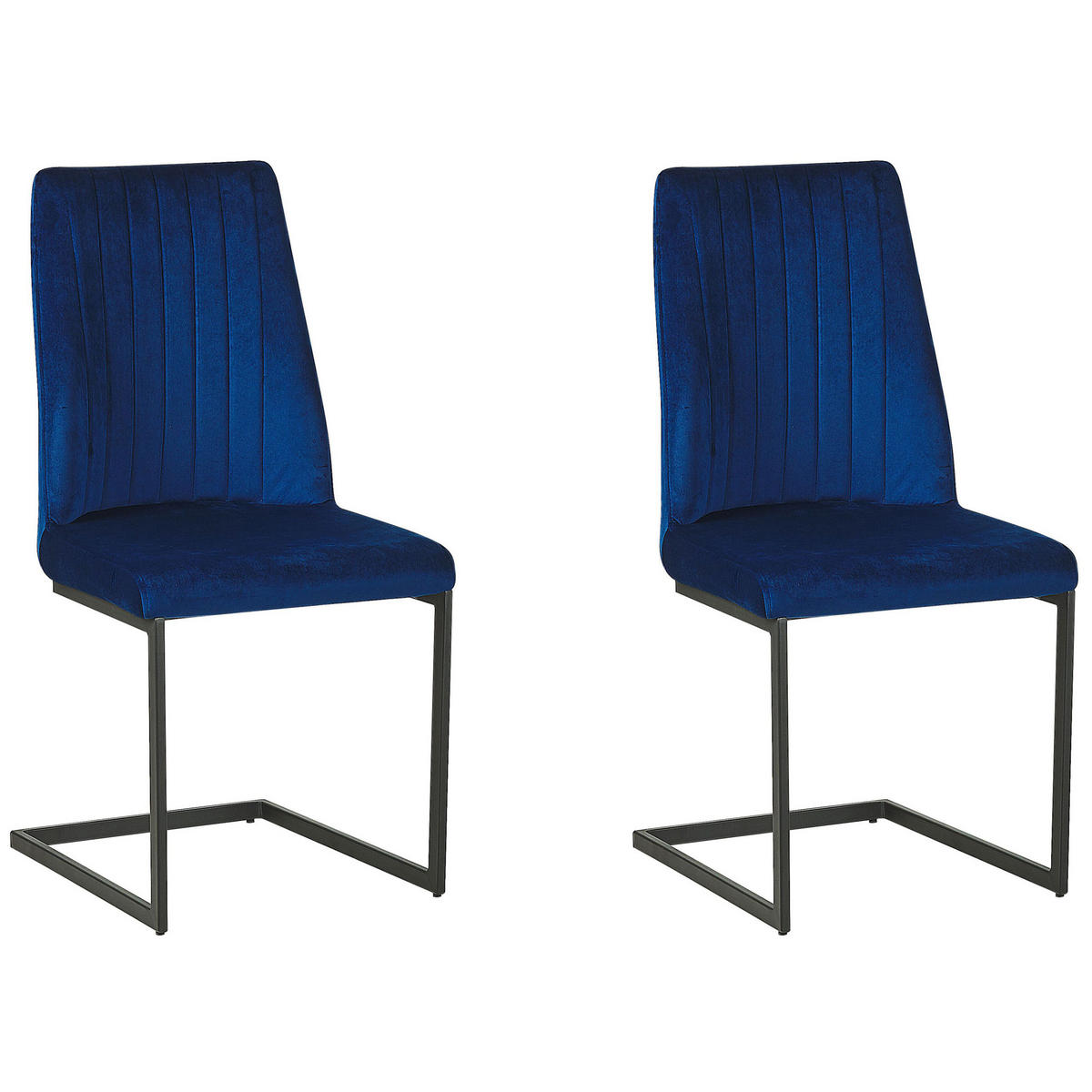 ESSZIMMERSTUHL 2er-Set Samtstoff Blau Lavonia - Blau, Textil/Metall (47/95/50cm) - Beliani