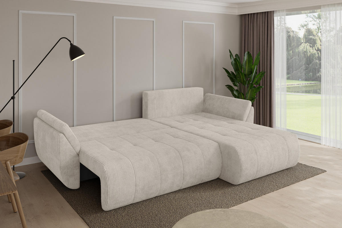 ROHOVÁ SEDAČKA s funkcí spaní, otoman vpravo TOKO-L 277x194x86 krémová manšestr - černá/krémová, kompozitní dřevo/textil (277/194cm) - ALTDECOR