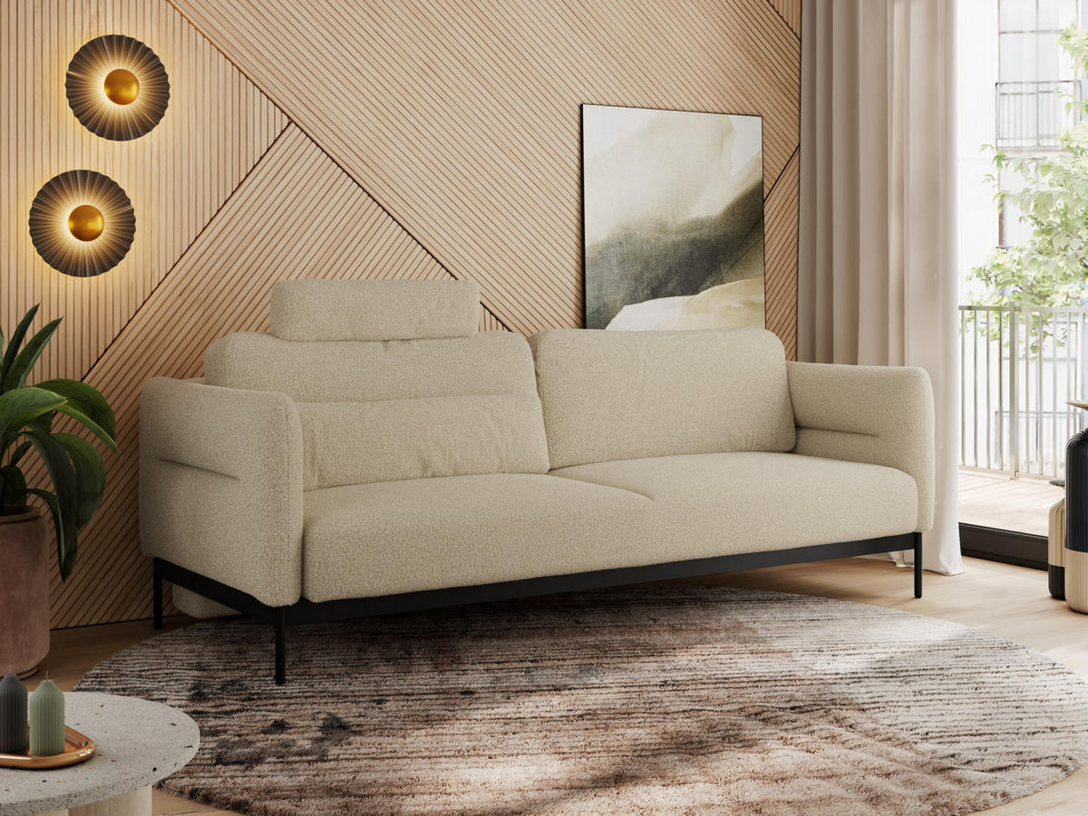 SOFA SALENTO Beige Boucle - Beige/Schwarz, Textil/Metall (221/82/101cm) - MKS