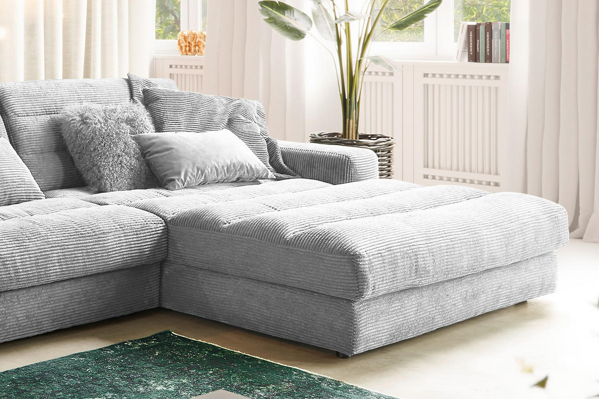 ECKSOFA XL LANA Hellgrau Cord - Hellgrau/Schwarz, Textil (416/205cm) - KAWOLA