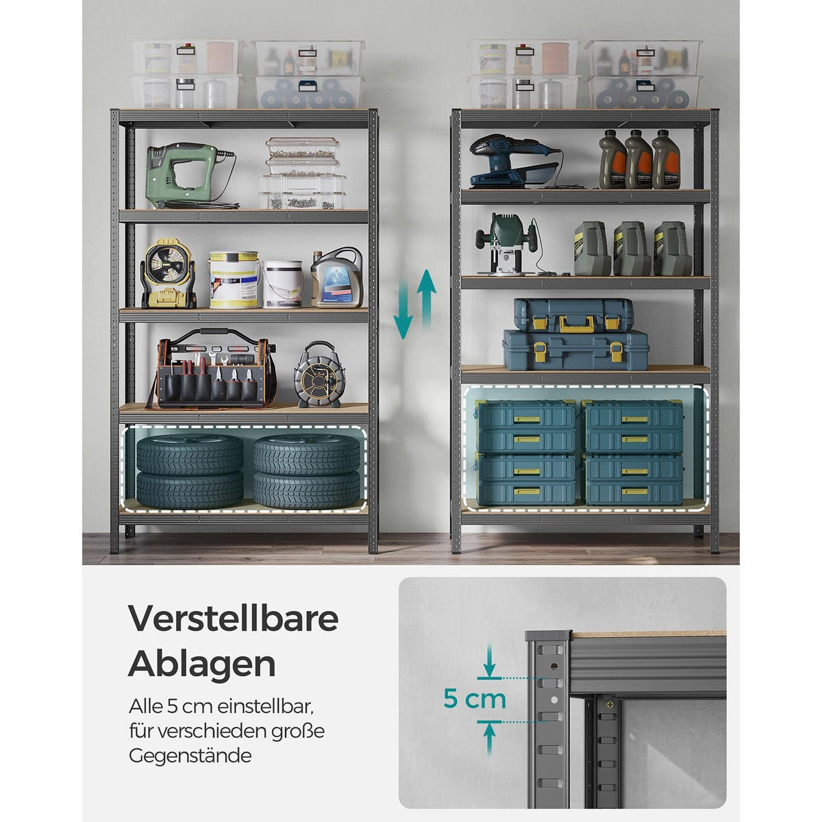 SCHWERLASTREGAL BUENOS AIRES 2ER-SET - Grau, Holzwerkstoff (120/200/60cm) - Hansiro