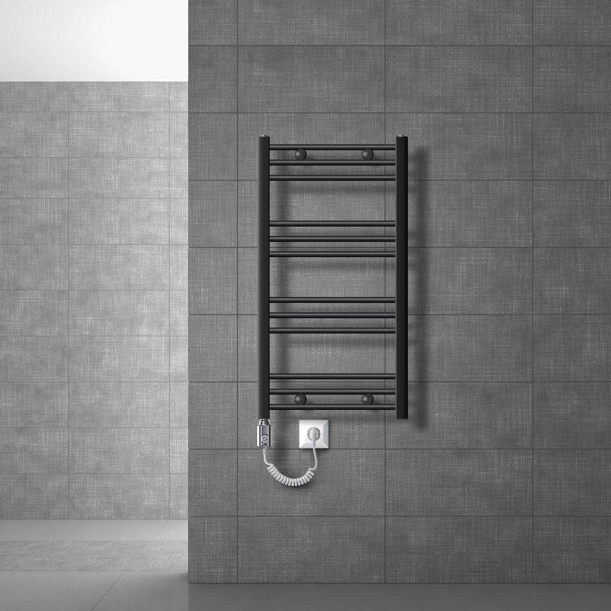 BADHEIZKÖRPER elektrisch Sahara 500x800 mm Anthrazit gerade mit Heizstab 300W - Anthrazit, Metall (3/80/50cm) - LuxeBath