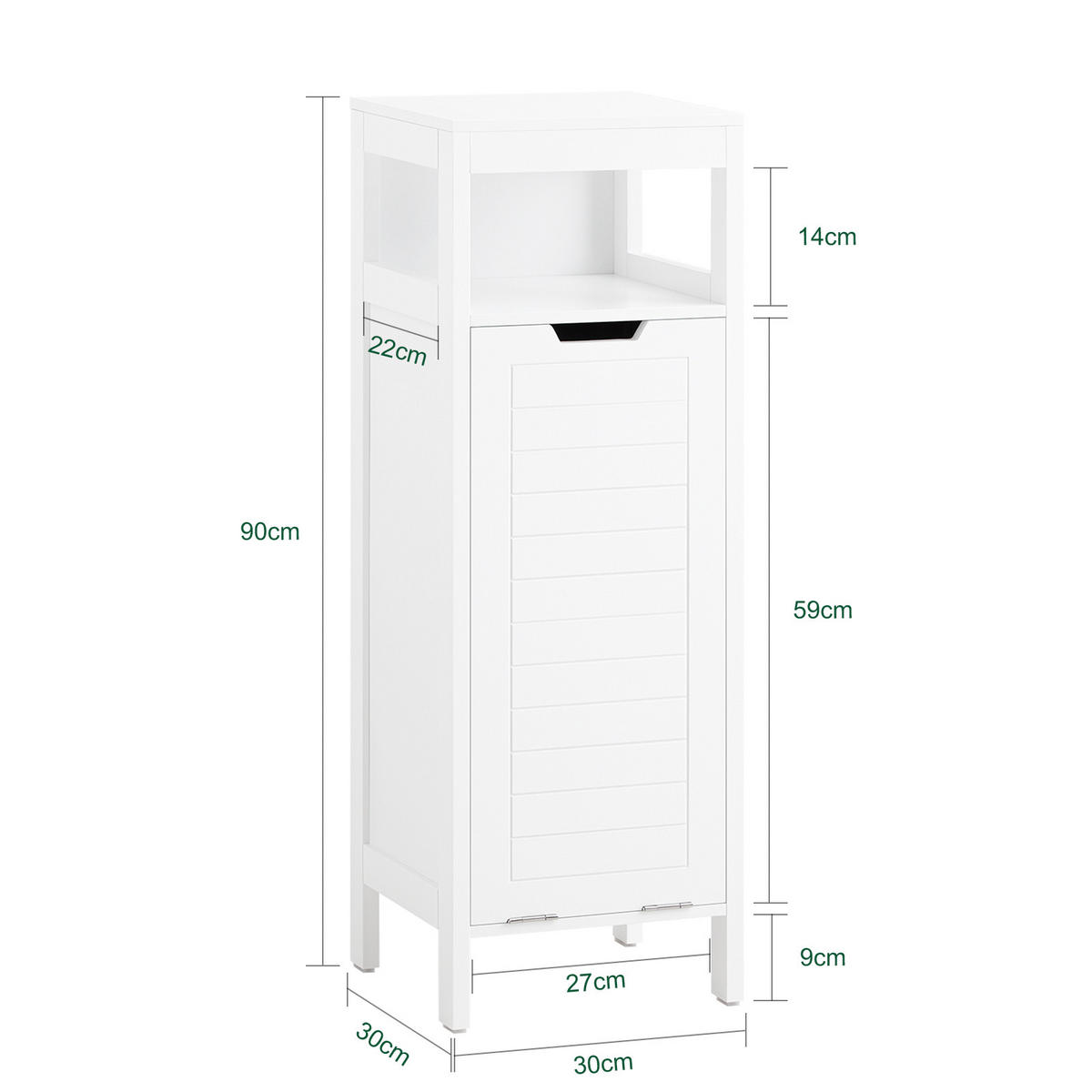 WÄSCHESCHRANK mit Wäschesack Weiß - Weiß, Holzwerkstoff (30/90/30cm) - SoBuy