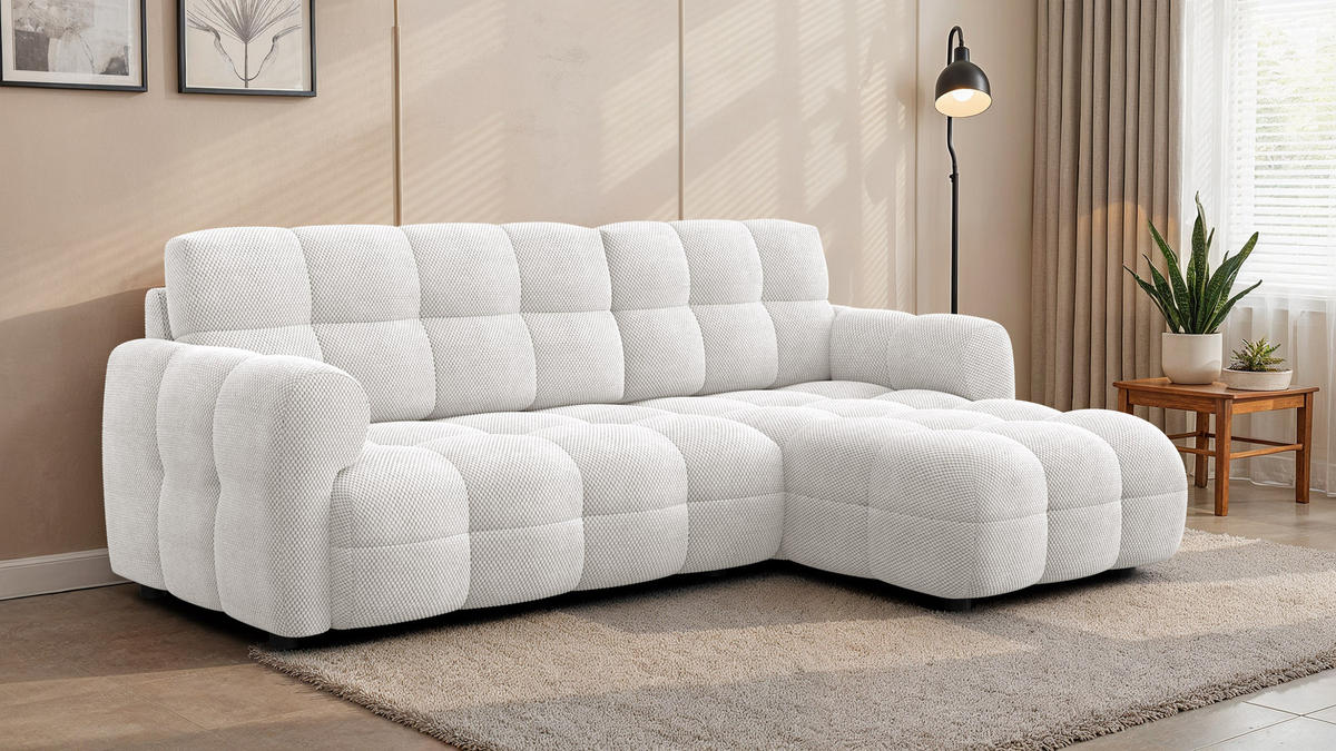 ECKSOFA MELLOW 3-Sitzer, creme - Creme/Schwarz, Holz/Textil (232/156cm) - Courtois Laville