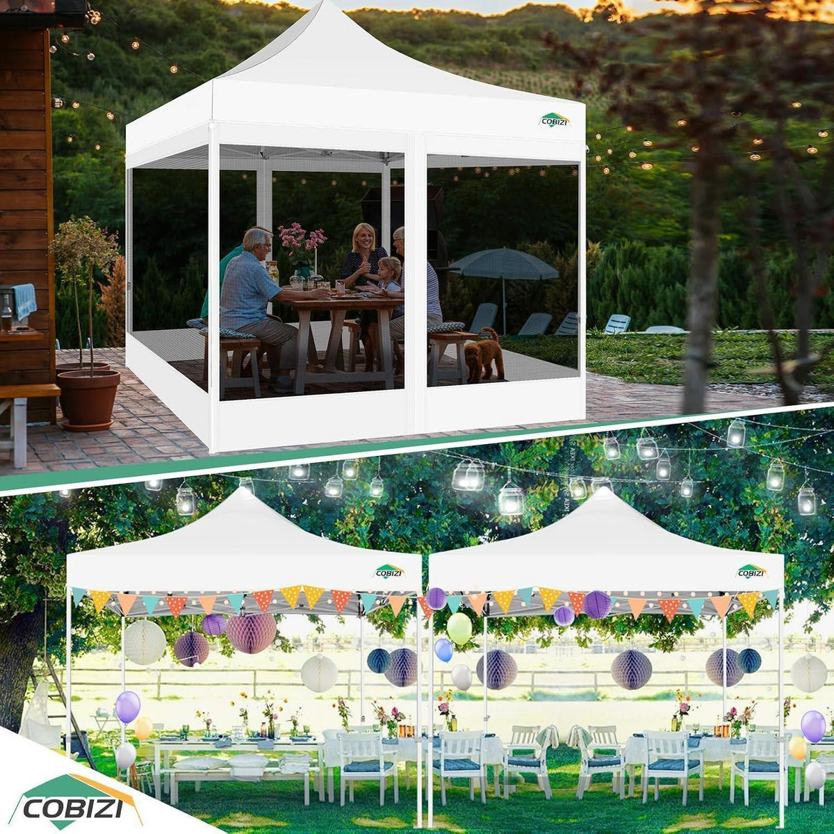 GARTENPAVILLON 3x3m Wasserdicht mit 4 Netz-Seitenwänden Weiß - Weiß, Textil (300/335/300cm)
