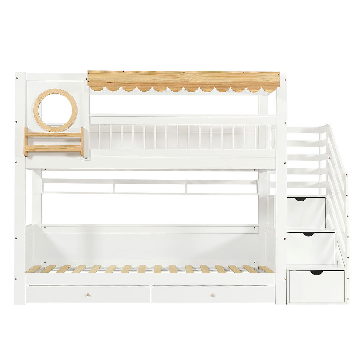 ETAGENBETT 90/200 cm DE-02264, in Weiß, mit Treppenschrank, 2 Schubladen und 2m Regal - Weiß, Holz/Holzwerkstoff (90/200cm) - ComfortXL