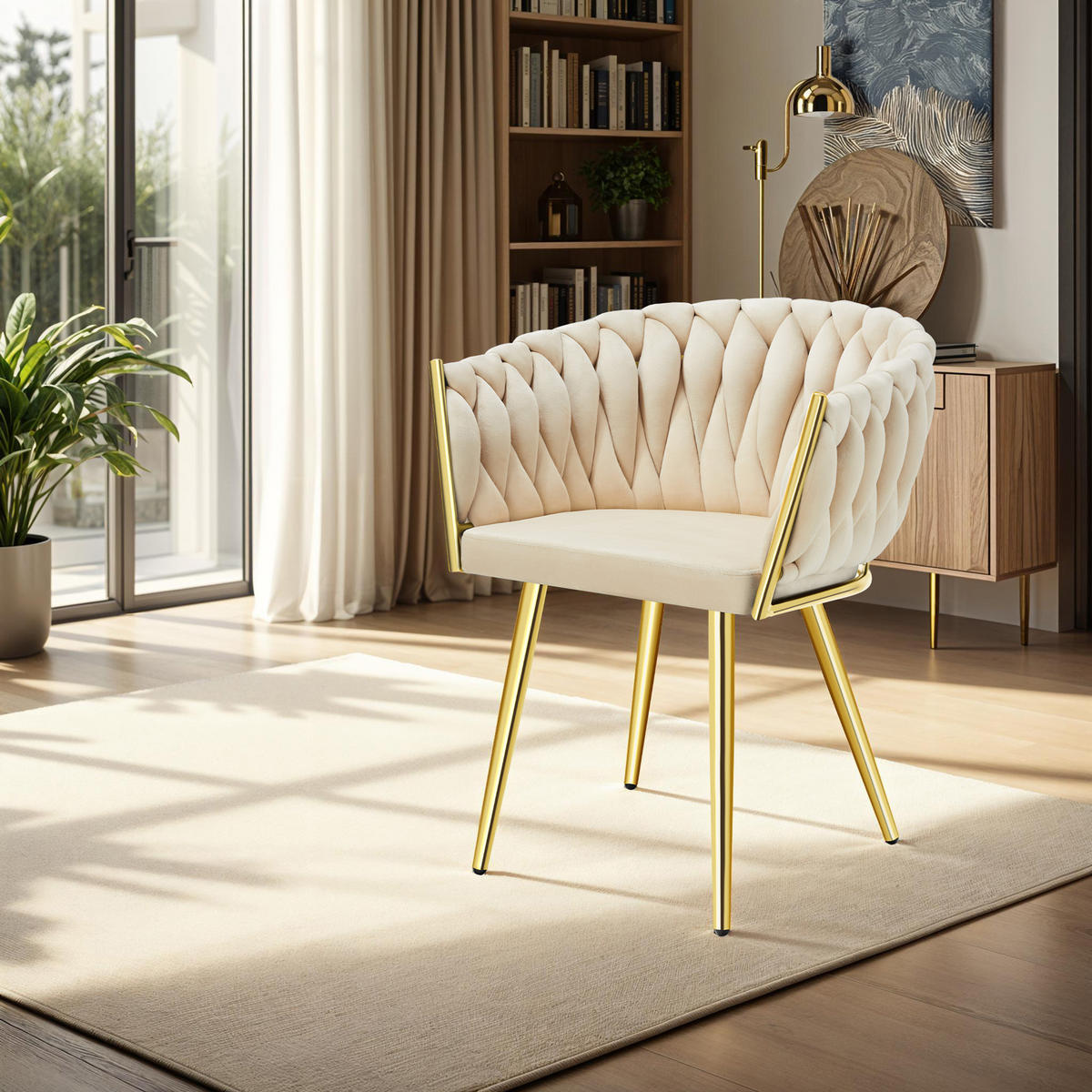 ESSZIMMERSTUHL 4er Set Astano,60,5 x 55 x 75 cm,sandfarben/gold - Sandfarben/Goldfarben, Textil (60.5/75/55cm) - tectake