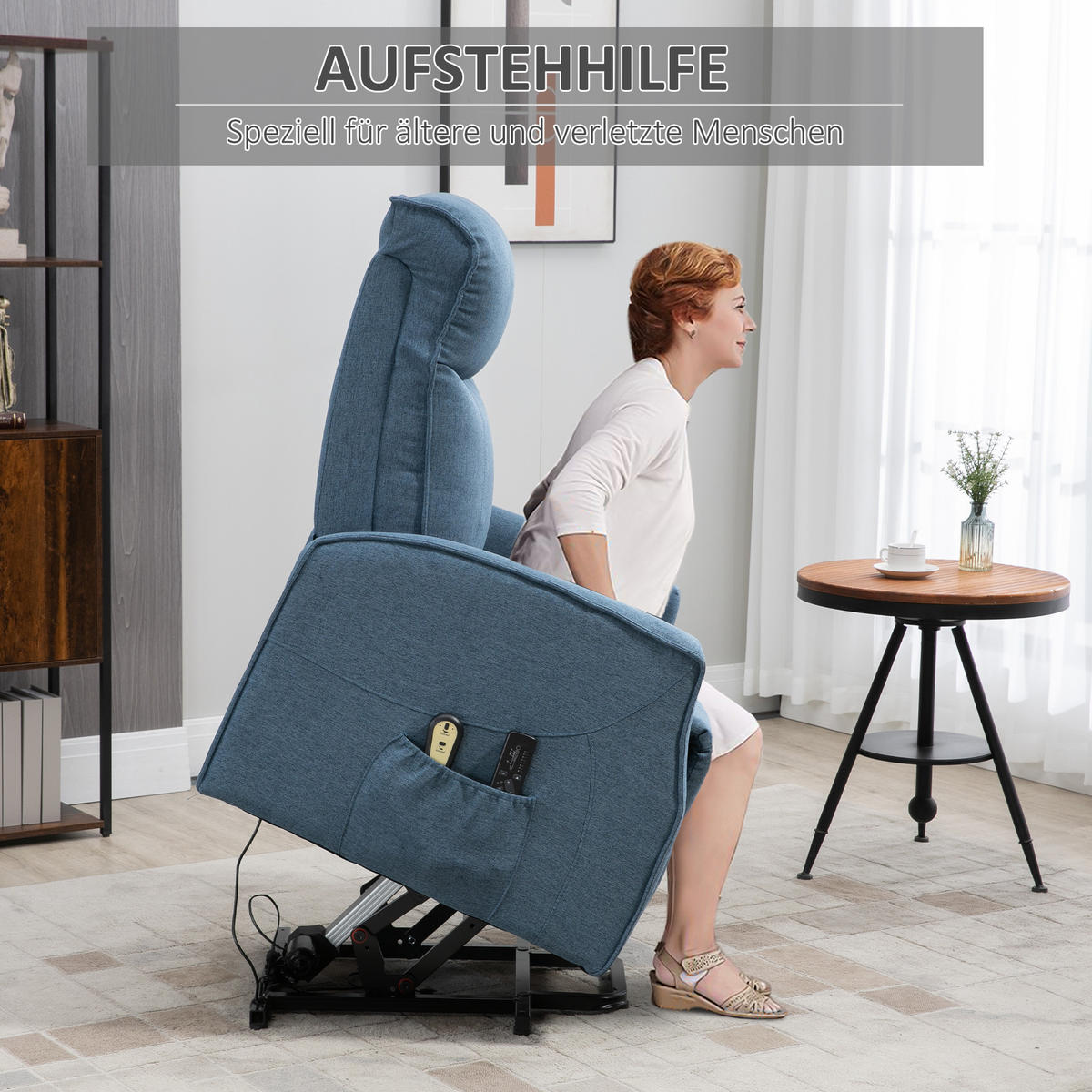 MASSAGESESSEL mit Aufstehhilfe, Leinen, Blau - Blau, Kunststoff (87.5/110/74.5cm) - HOMCOM