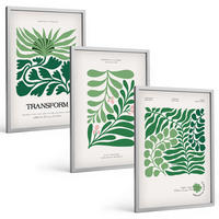 BILDER SET 3er Set - 40x60 cm Silberner Rahmen - Formen grüner Blätter - Silberfarben, Kunststoff (40/60cm) - TULUP