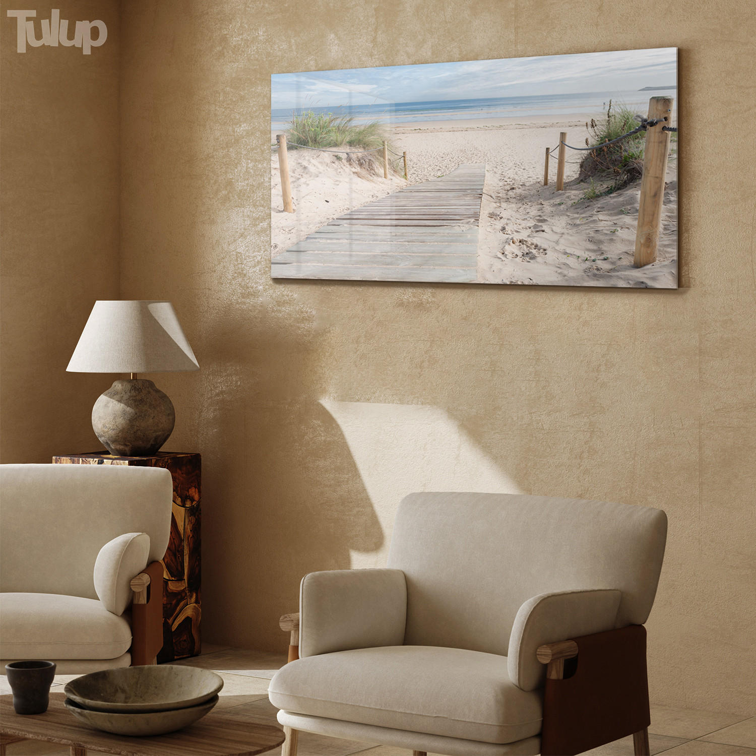 GLASBILD 120x60 cm Meer - Sandfarben, Glas (120/60cm) - TULUP
