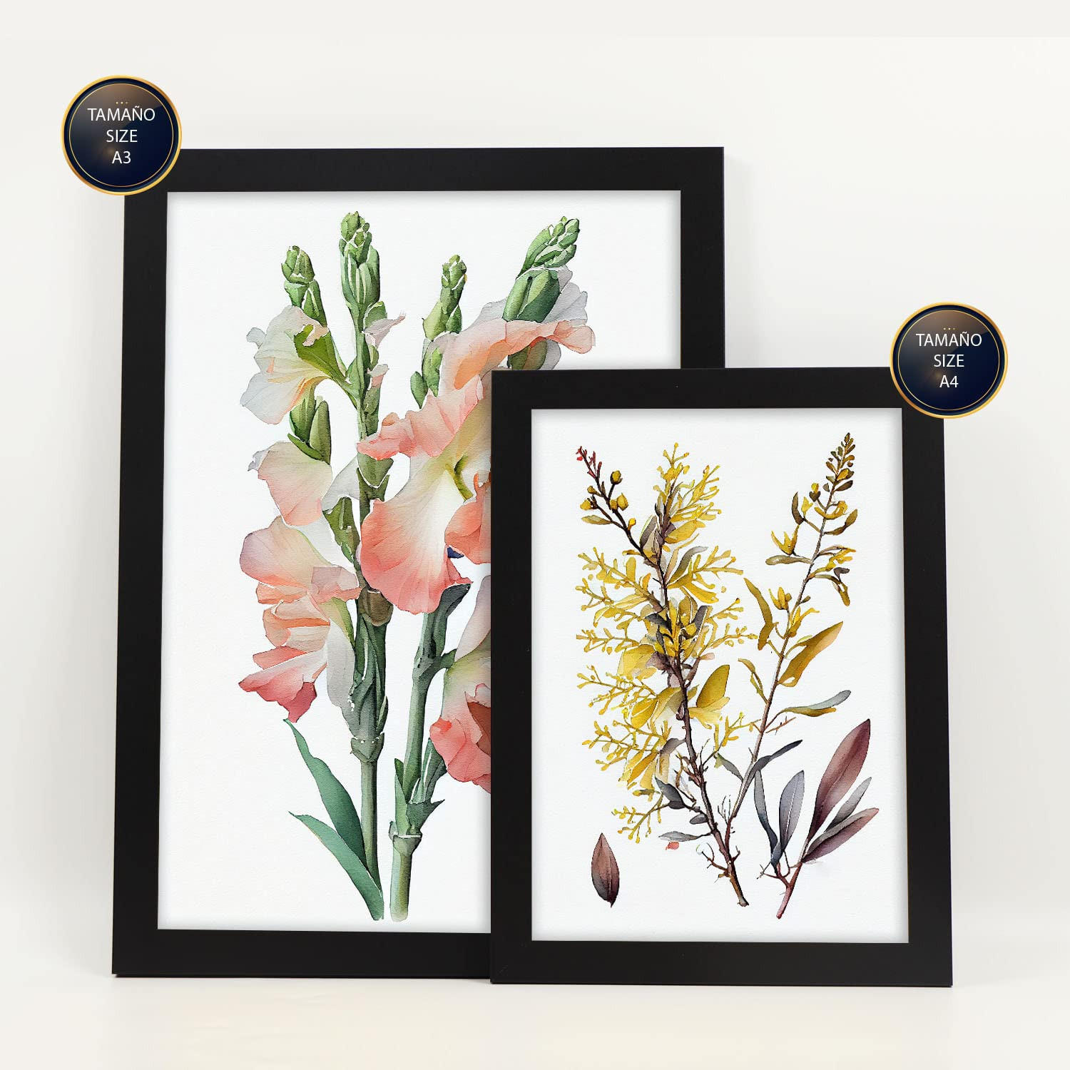 POSTER Set Mit 6 Wilde Blumen Vollfarbige Natur Und Botanikdrucke Mit Blumenmotiven Auf Reinweißen Hintergründen A3 & A4 Schwarzer Rahmen - Schwarz, Papier (29/3cm) - Nacnic