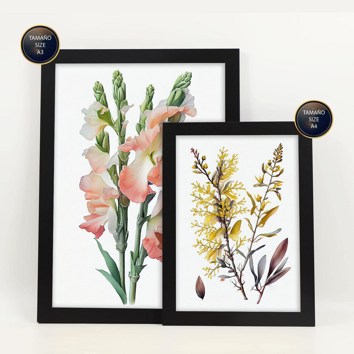 POSTER Set Mit 6 Wildblume Größe A3 & A4 Schwarzer Rahmen - Schwarz, Papier (29.7/1cm) - Nacnic