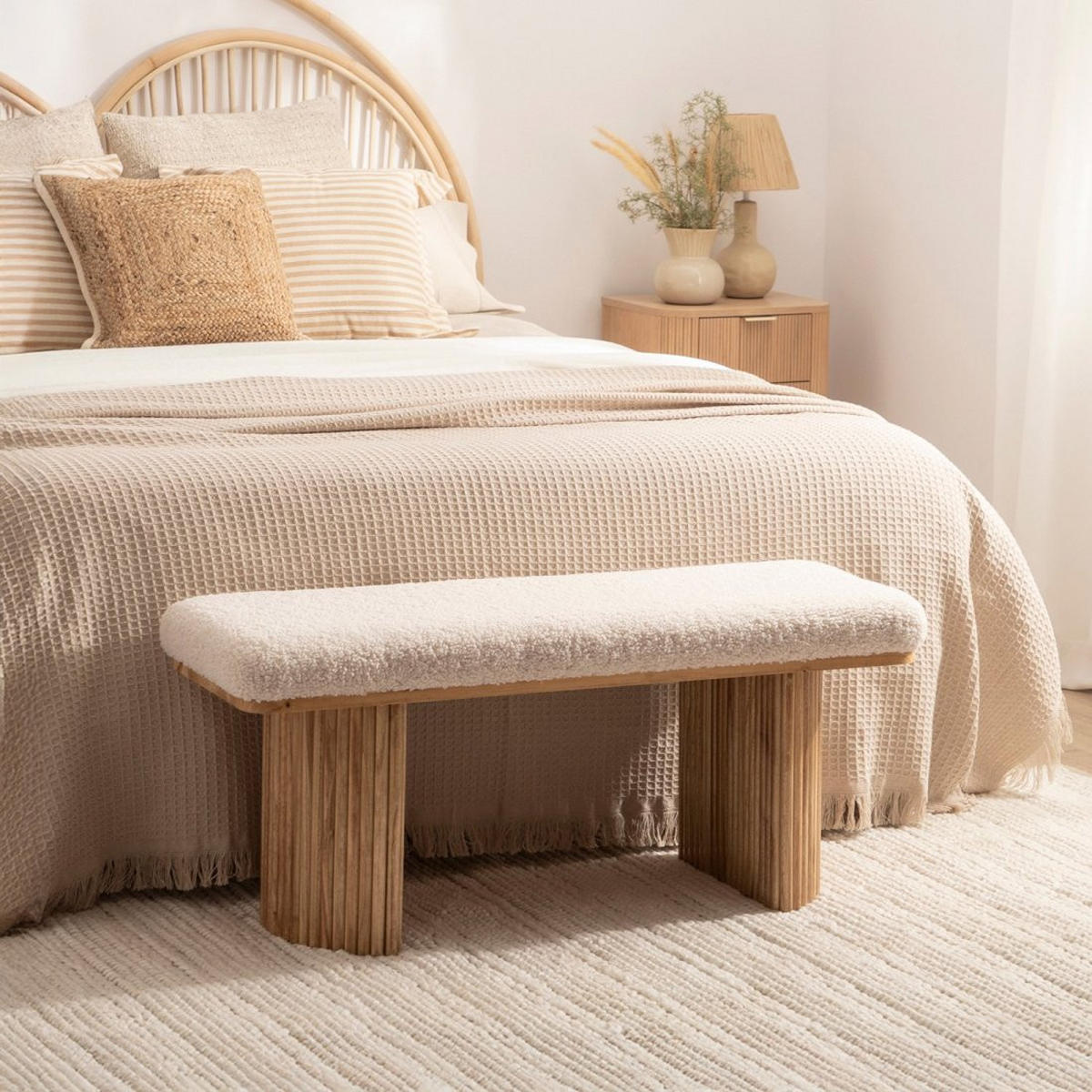 BANK Bruna Weiß 100 cm x 45 cm - Weiß, Textil (100/45/35cm)