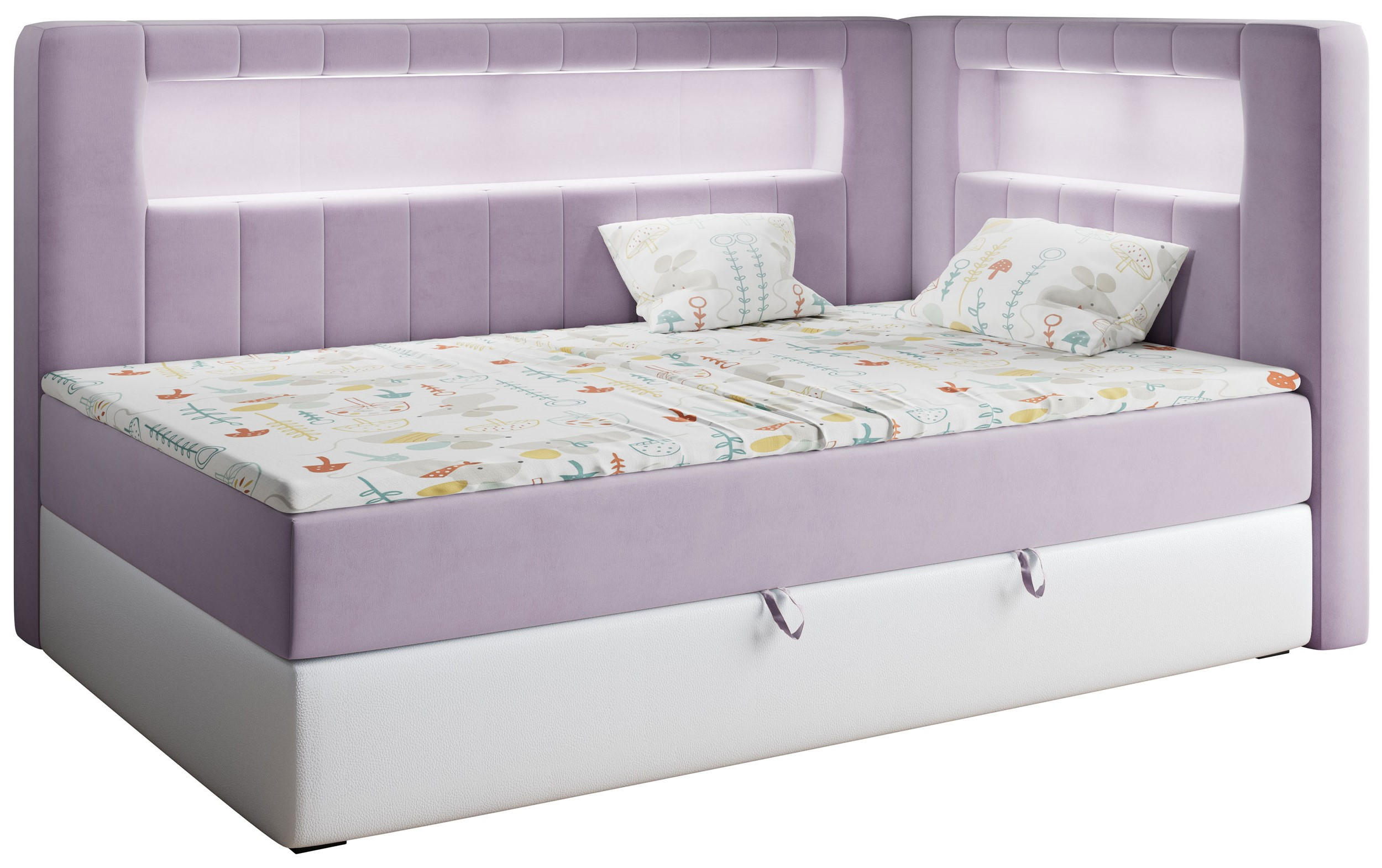 MKS Boxspringbett Violett, Weiß 90x200 cm