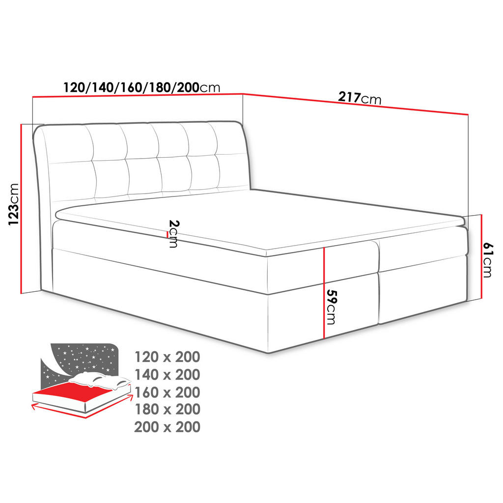 Thumbnail - Mirjan24 Boxbett, Grau, Holz, H3, 120x200 cm, Schlafzimmer, Betten, Boxspringbetten