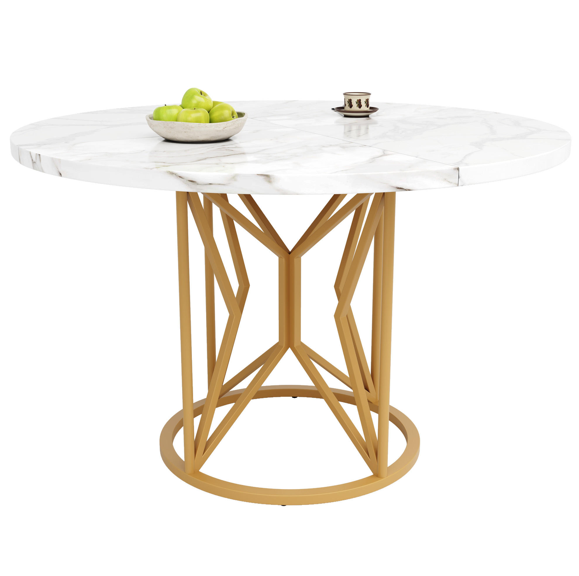 ESSTISCH, MDF in Marmoroptik & Metallgestell, 100/100/76 cm, Goldfarben - Goldfarben, Holzwerkstoff (100/100/76cm) - Redom