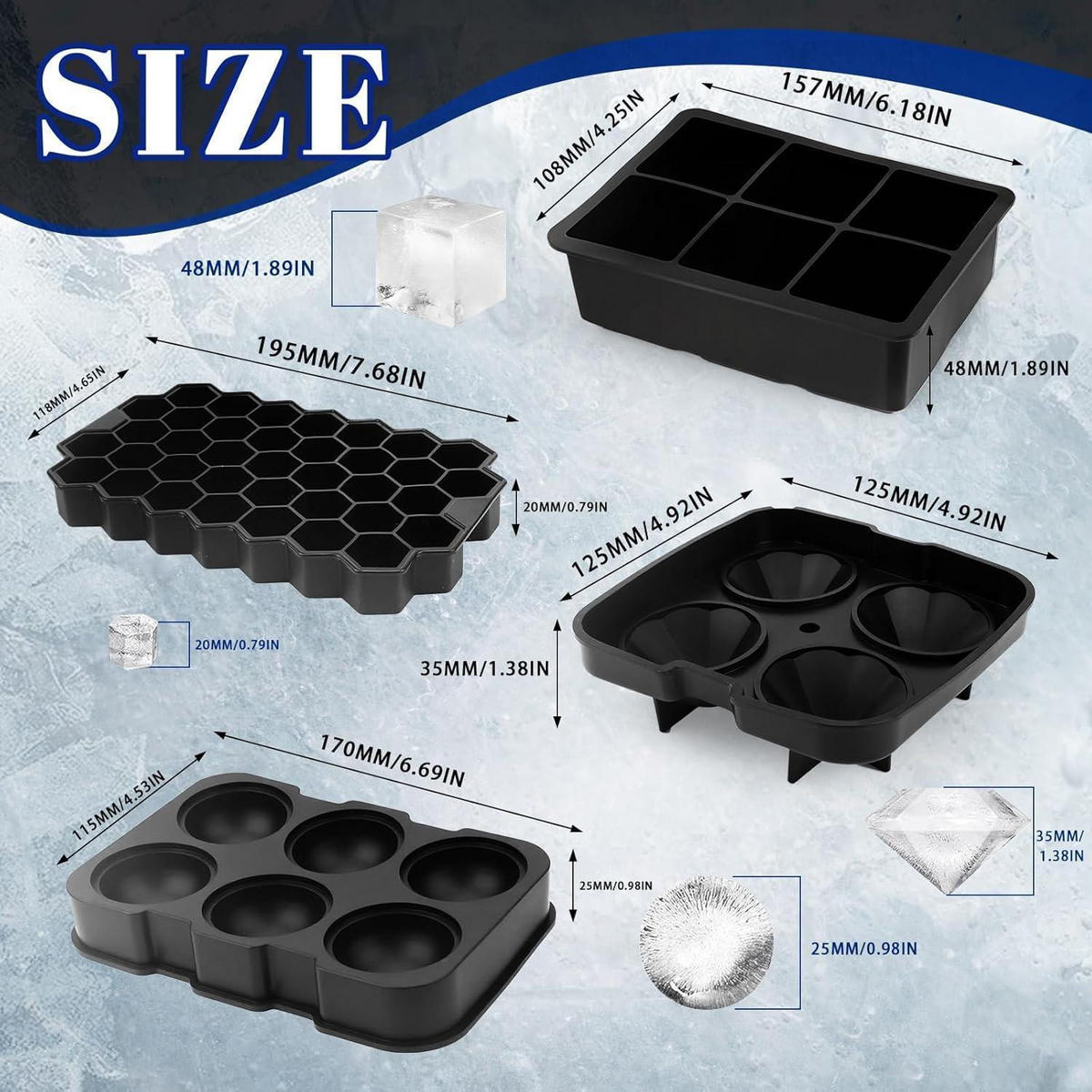 EISWÜRFELFORM Set Silikon Schwarz - Schwarz, Kunststoff (12.7/3.5/12.7cm)