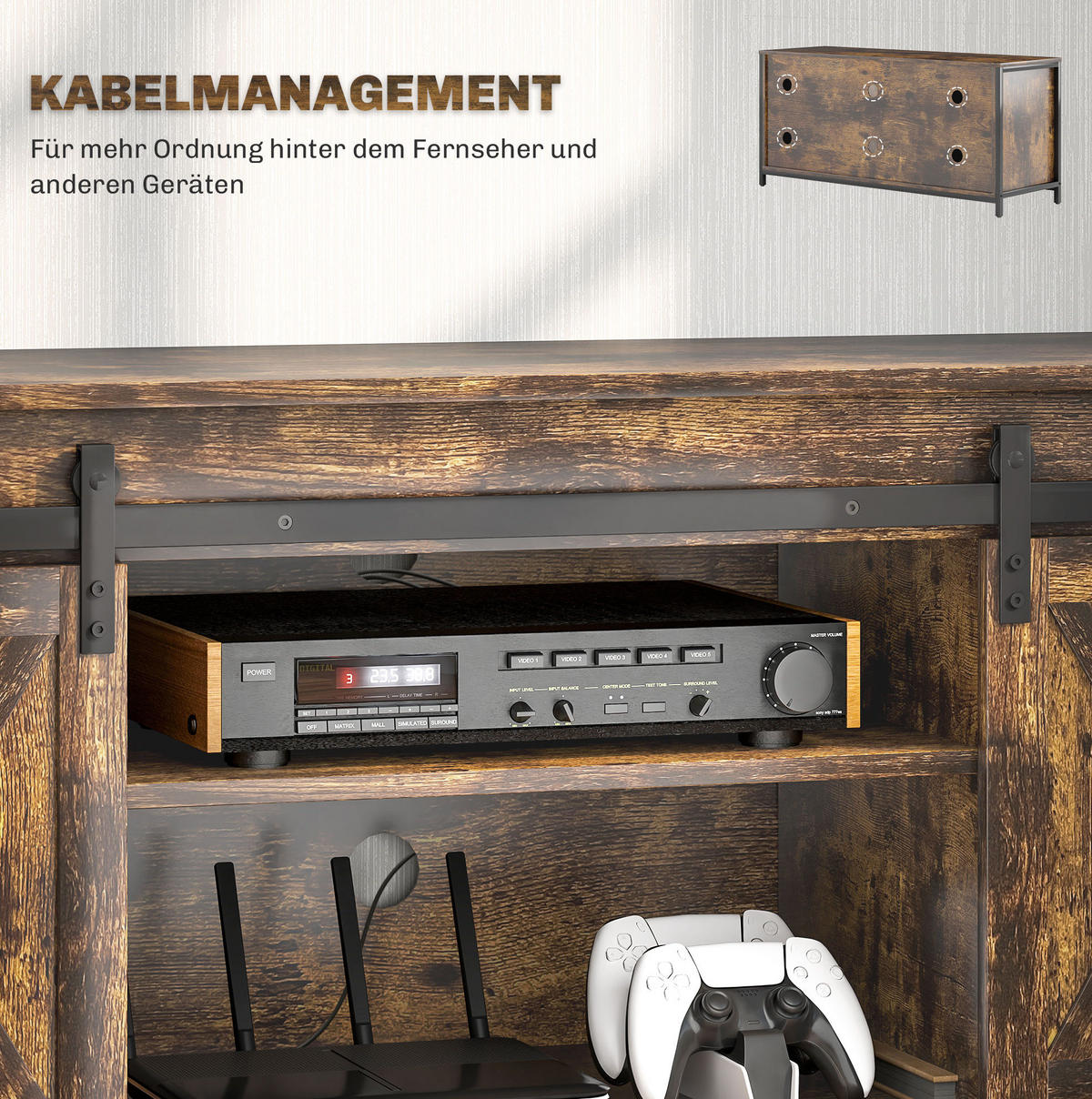 TV-LOWBOARD 120/40/54 cm mit 2 Schiebetüren, 6 Fächern und Kabelmanagement, im Industrial-Stil, Braun - Braun, Holzwerkstoff (120/54/40cm) - Redom